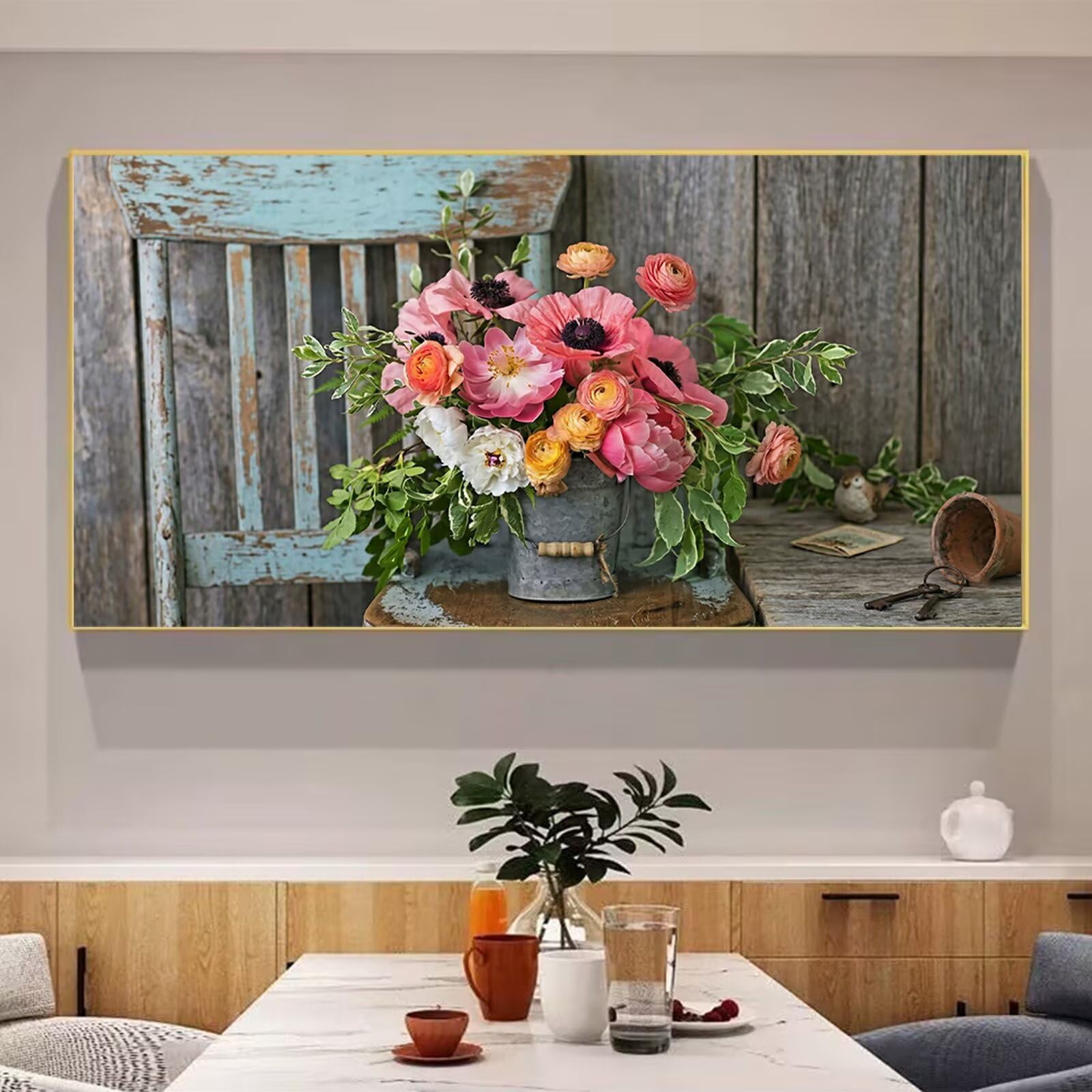 Diamond Painting Blumen, Retro Diamond Painting Erwachsene, 5D Vollbohrer Diamanten Paint by Numbers, Kreatives für Erwachsene Mosaik Bastelset für Home Wand Deko Geschenke für Frauen 60x120cm,Cod-971