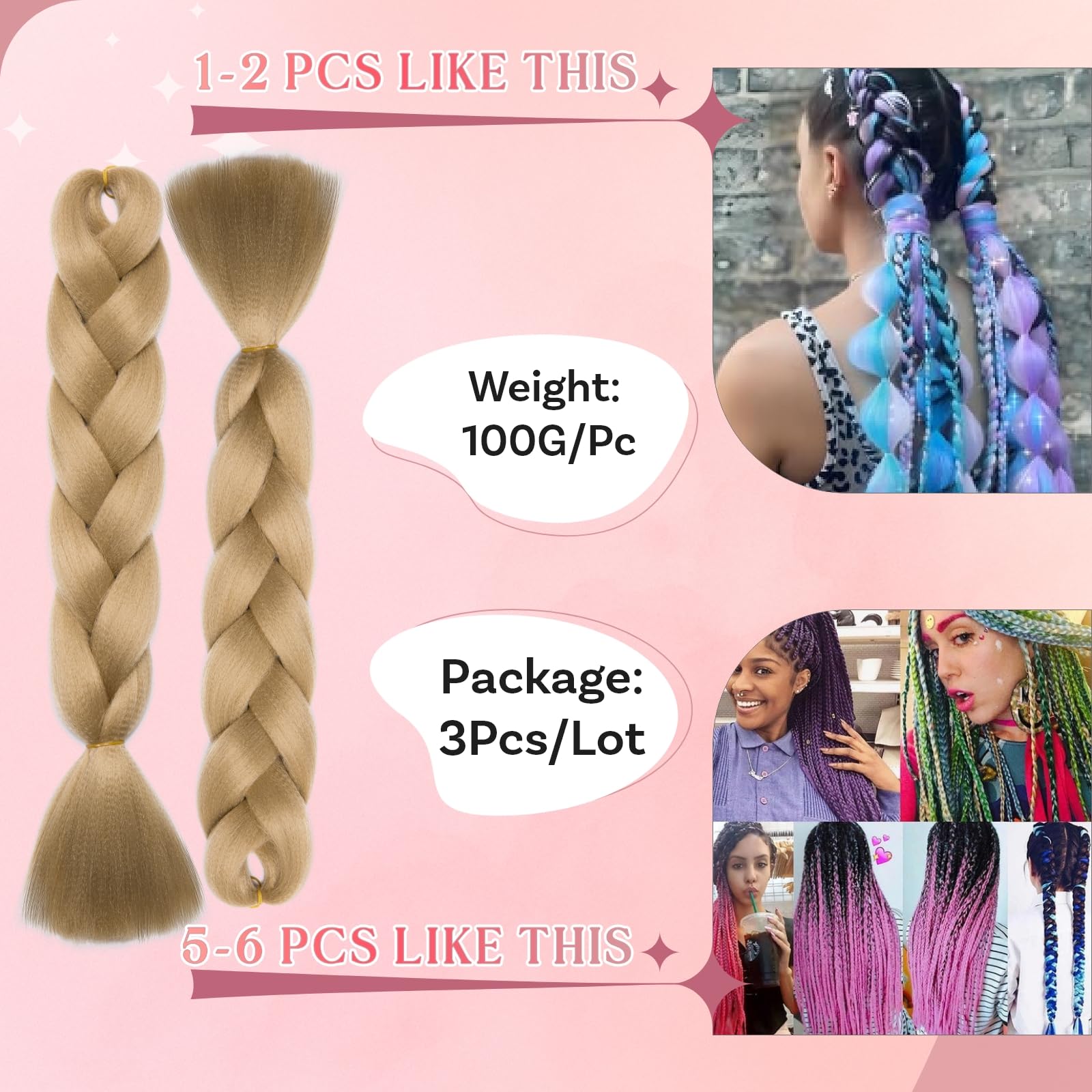 SEGO Pro Braiding Hair Extensions 24 Inch Yaki Synthetic Jumbo Box Braid Hair for Crochet Twist Braids for Women Pack of 3 (Blonde) - Image 3