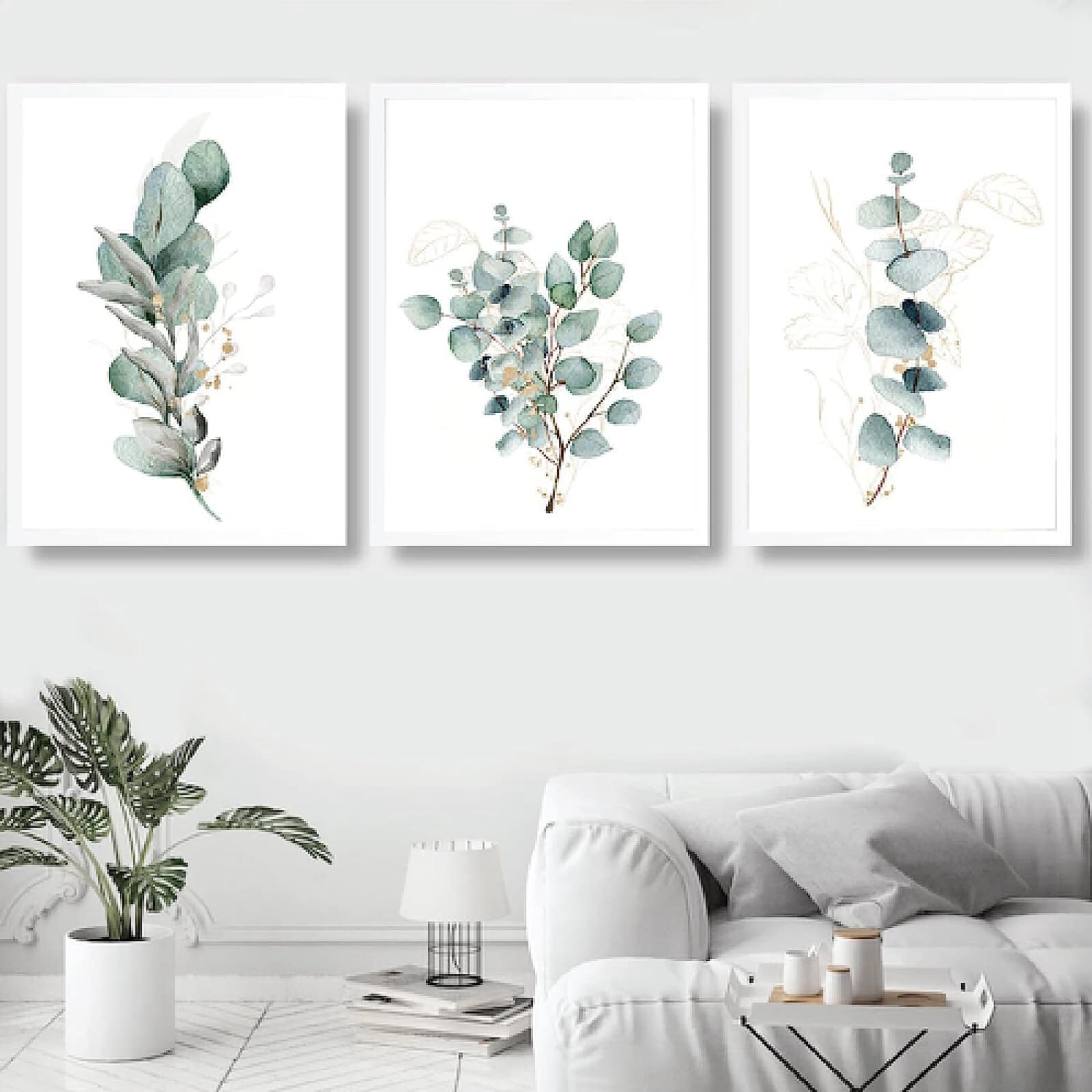 Feuilles Vertes Plante Affiche Modernes Nature Toile Tableau Art Peintures Decoration Murale pour Salon Chambre Tableau Decoration, sans Cadre (3X60X80CM)