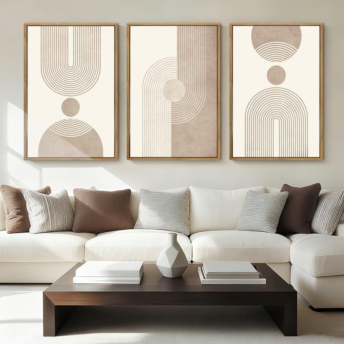 BINCUE Neutral Abstract Wall Art Beige Large Wall Decor Boho Mid Century Modern Artwork Art Print for Living Room Bedroom Office 24"x36" Set of 3