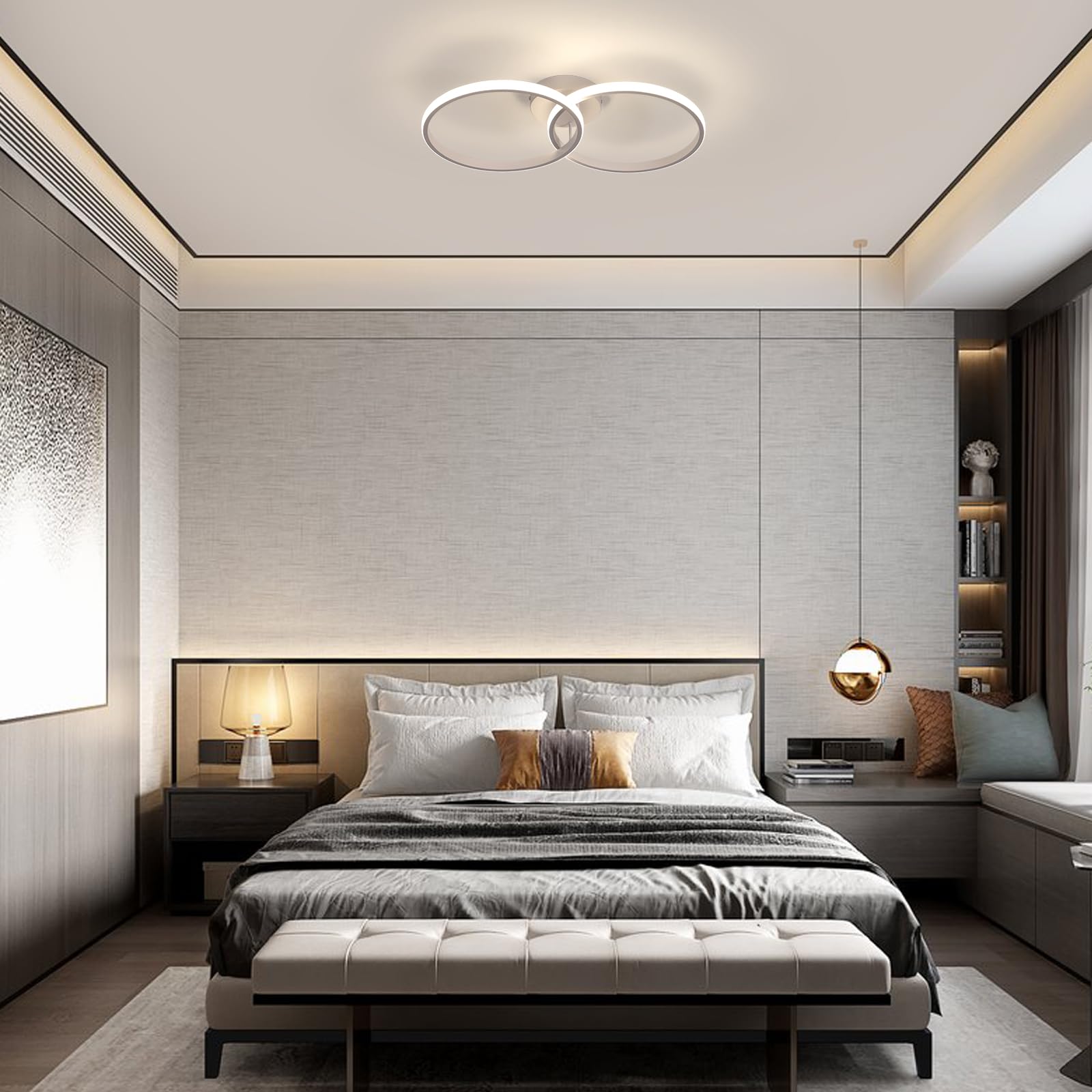 Plafoniera LED Moderna 38W Con Telecomando Bianc | 3000K–6500K Dimmerabile Lampadario Per Camera da Letto, Soggiorno, Sala da Pranzo. Design Moderno Bianco