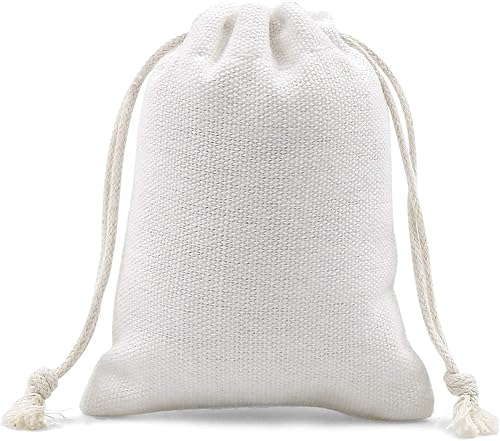 Miniatura 8 de SumDirect 20 bolsas de muselina de algodón, mini bolsas de regalo ligeras blancas transpirables con cordón, bolsas de almacenamiento reutilizables