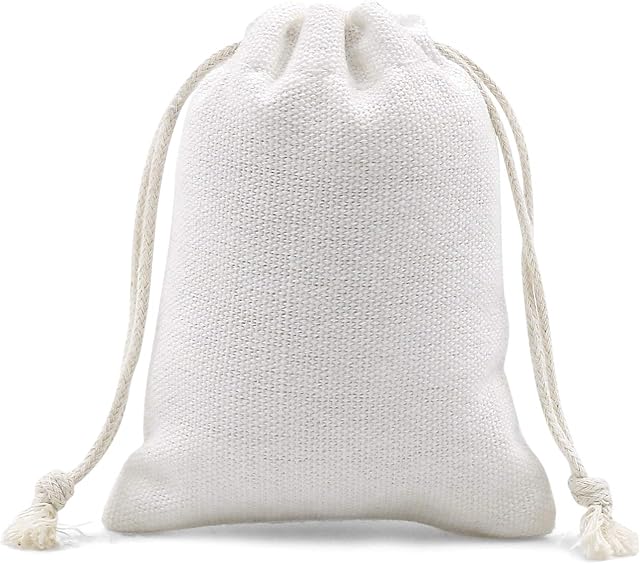 SumDirect 20Pcs Cotton Muslin Bags,White Mini lightweight Gift Bags Breathable Pouches with Drawstring Reusable Packing Storage Bags for Wedding, Party, Birthday (7x9cm)