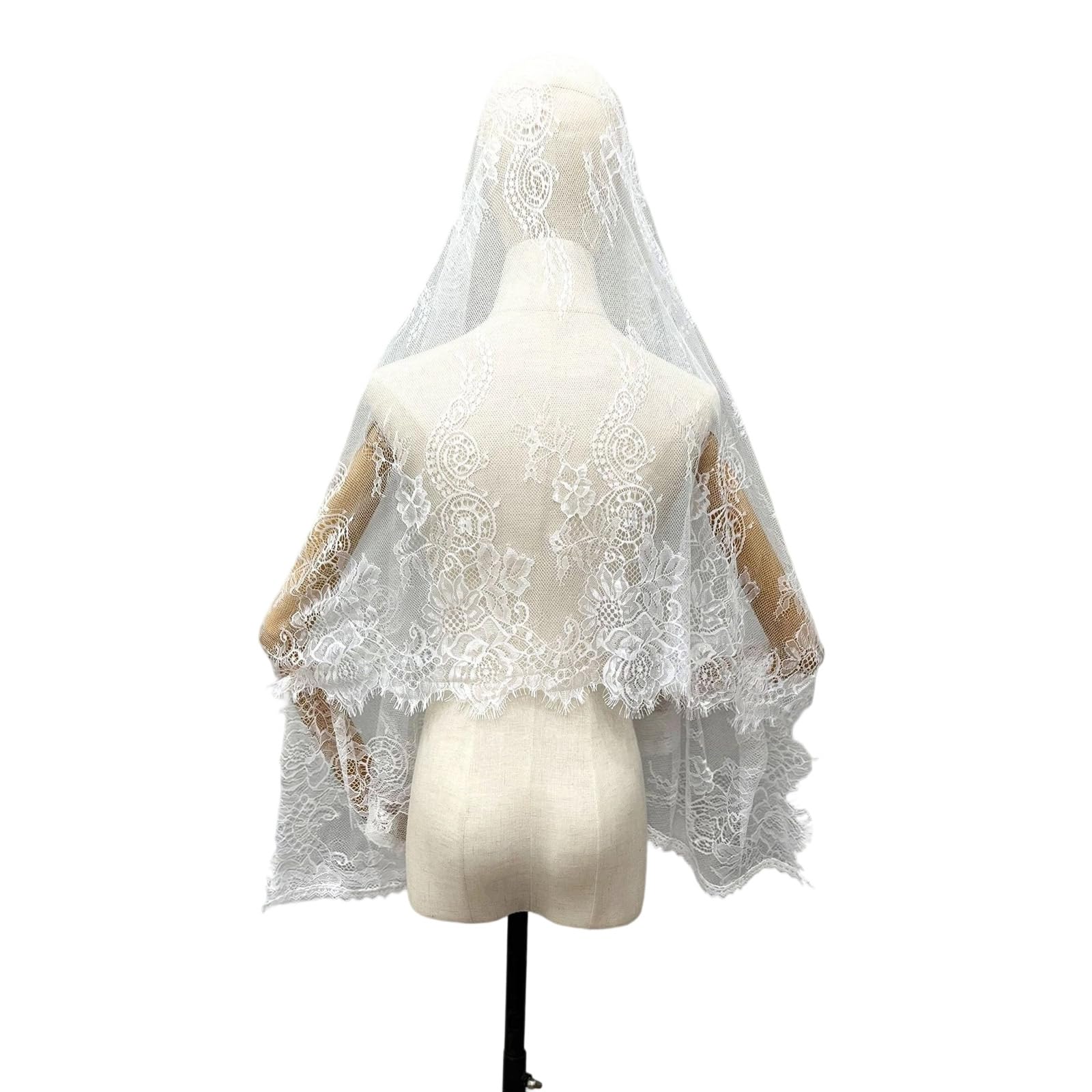 MICFENY Traditional Mantilla Bridal Shawl Delicate Lace Border Breathable Fabric Perfect For Bridesmaids Formal Occasions