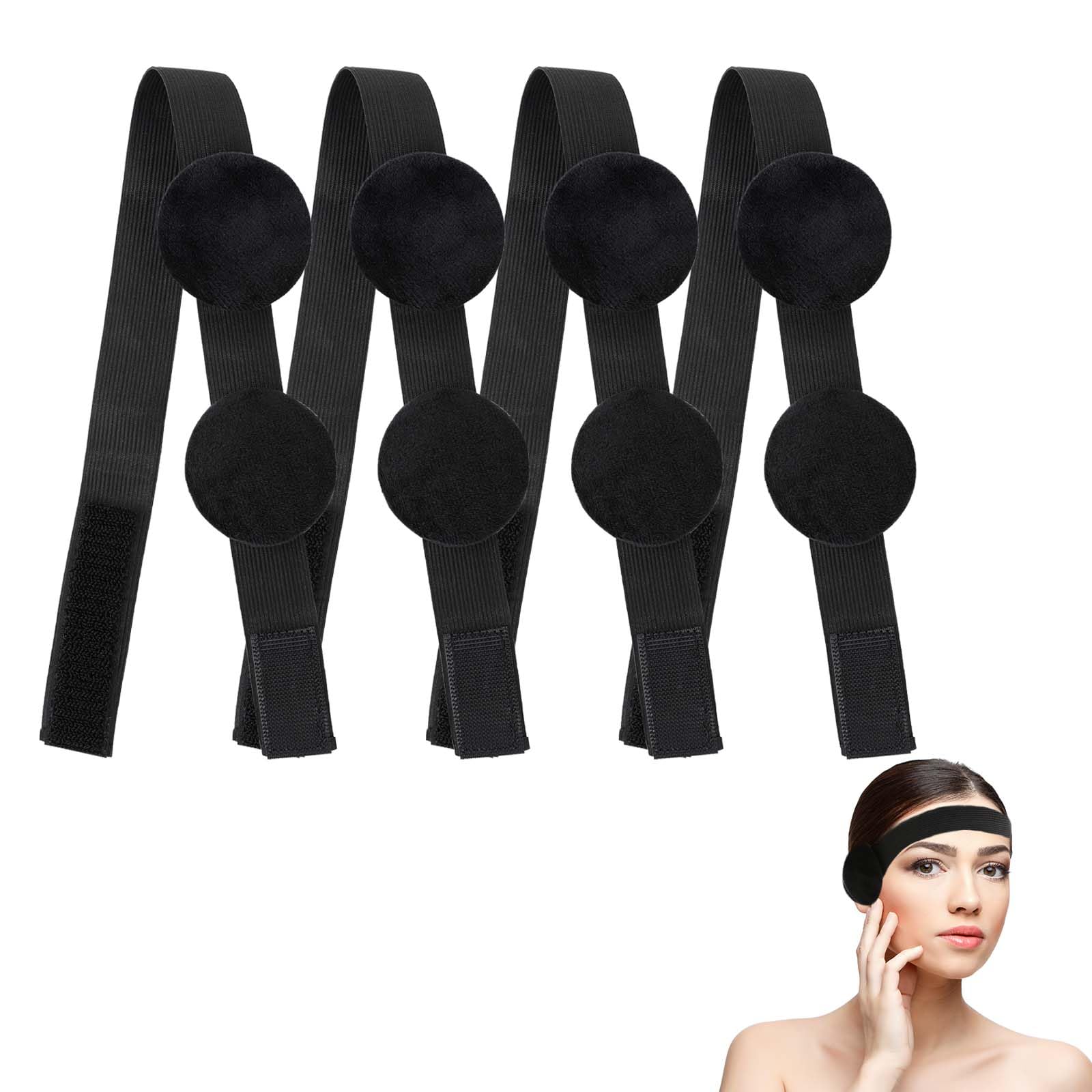 4 Pcs Black Elastic Bands for Wig for Keeping Wig in Place with Ear Covers, Lace Band for Wig Grip, Lace Band Melting Band for Lace Front for Women Hair