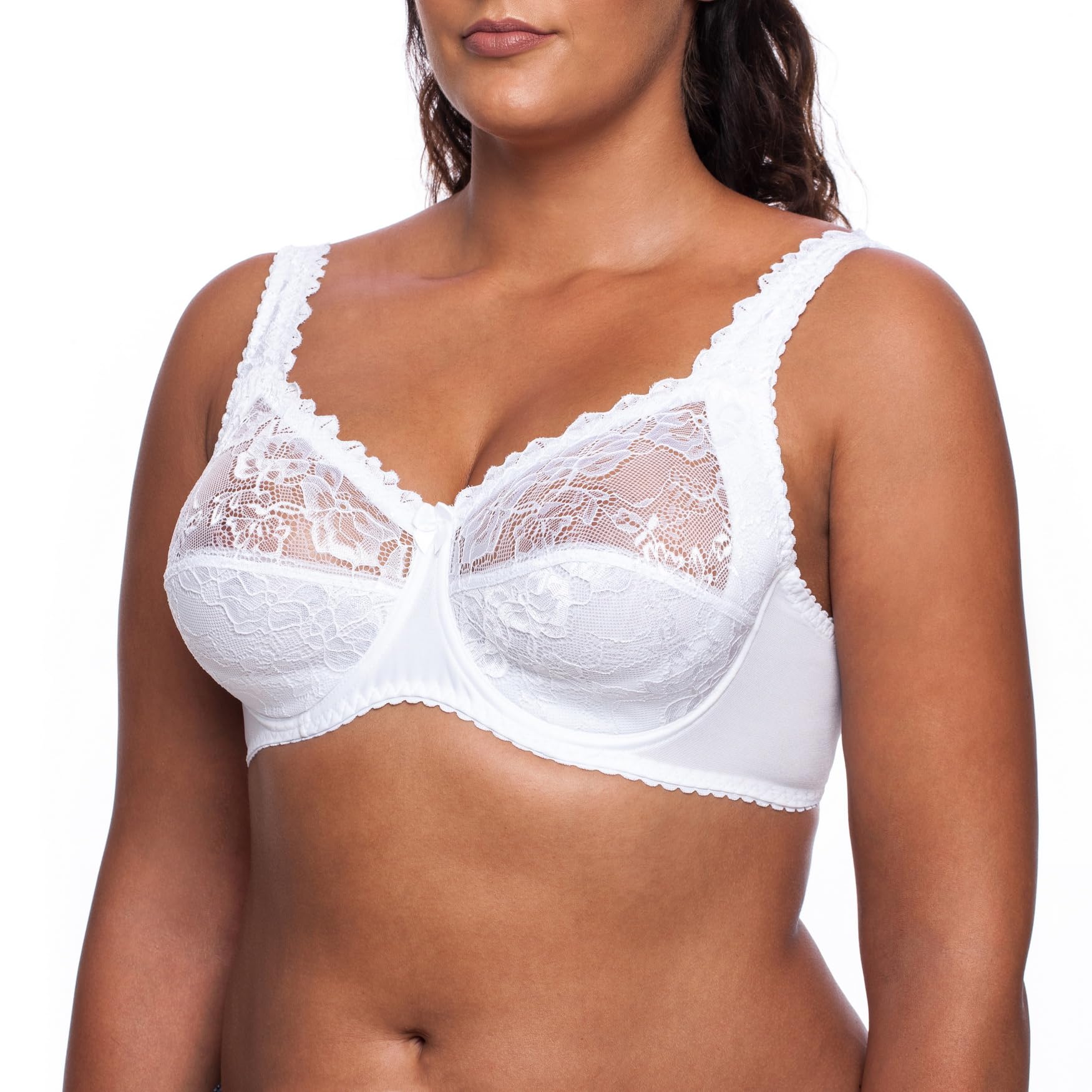 frugue Ladies Bra Minimiser Full Coverage Underwired Plus Size Lace UK White UK 42 DD