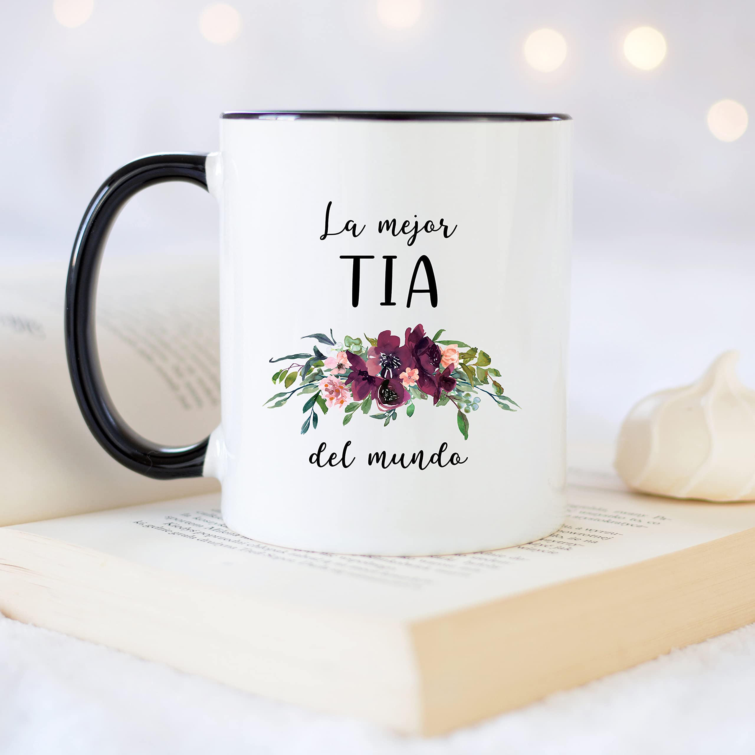 Best Aunt Ever Coffee Mug - La Mejor Tia Ceramic Cup 11oz With Black Handle