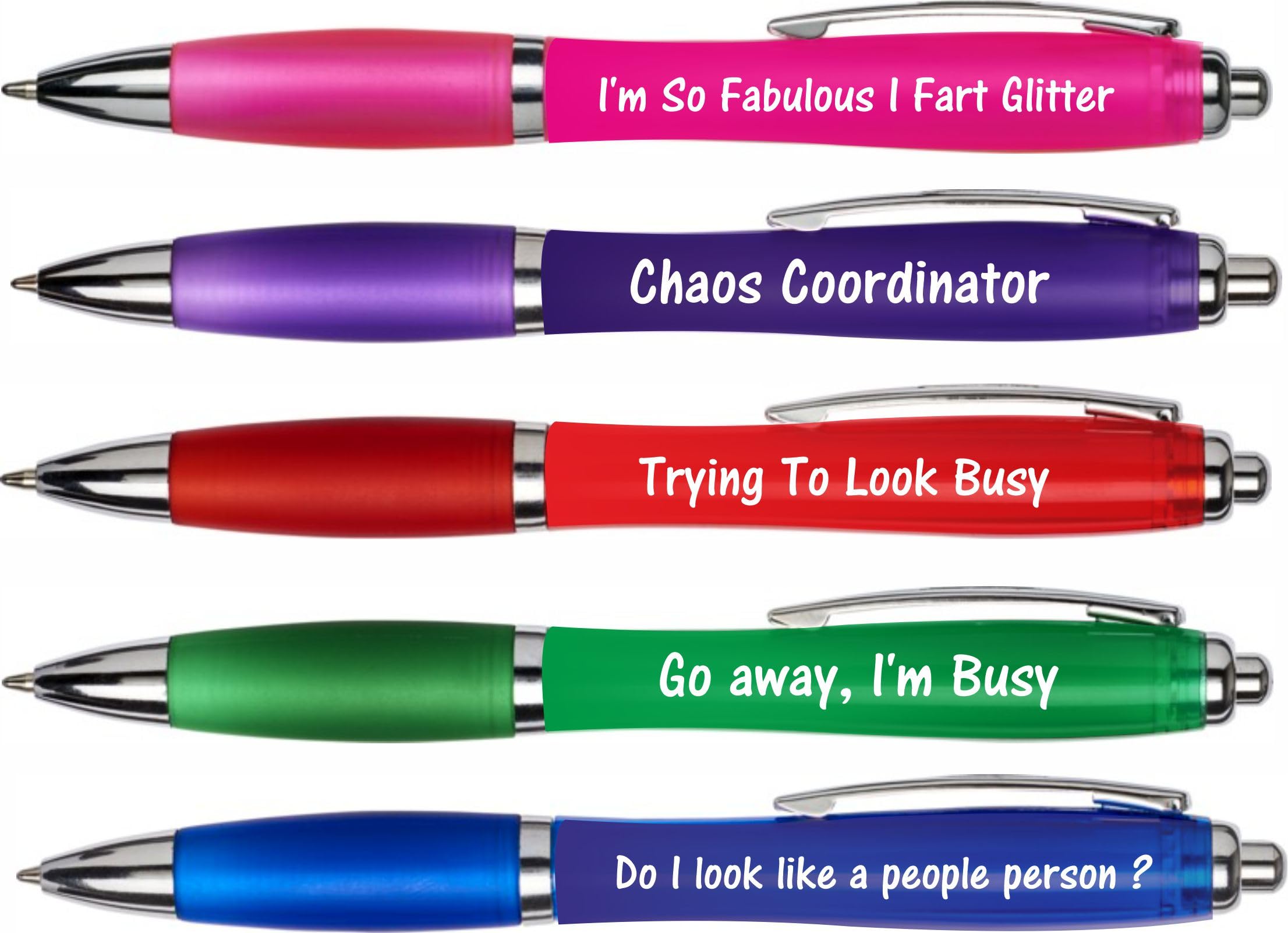 Hands Off 5 Pack Novelty Funny Ballpoint Pen Set, Humorous Slogans, for Colleagues, Women, Men