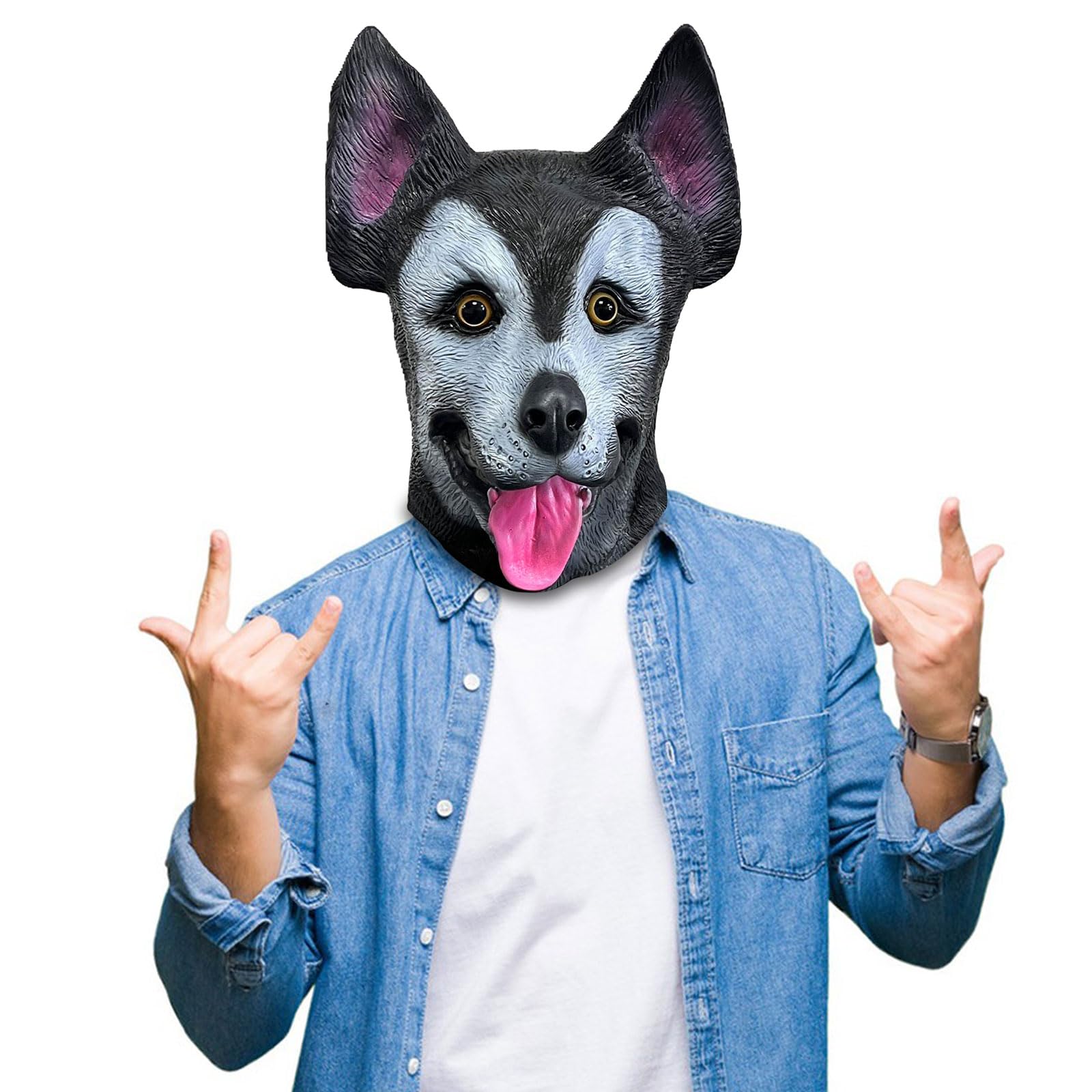 Derlinvine Siberian Husky Dog Mask, Latex Realistic Animal Full Head Masks for Halloween Carnival Costume Cosplay Party Props