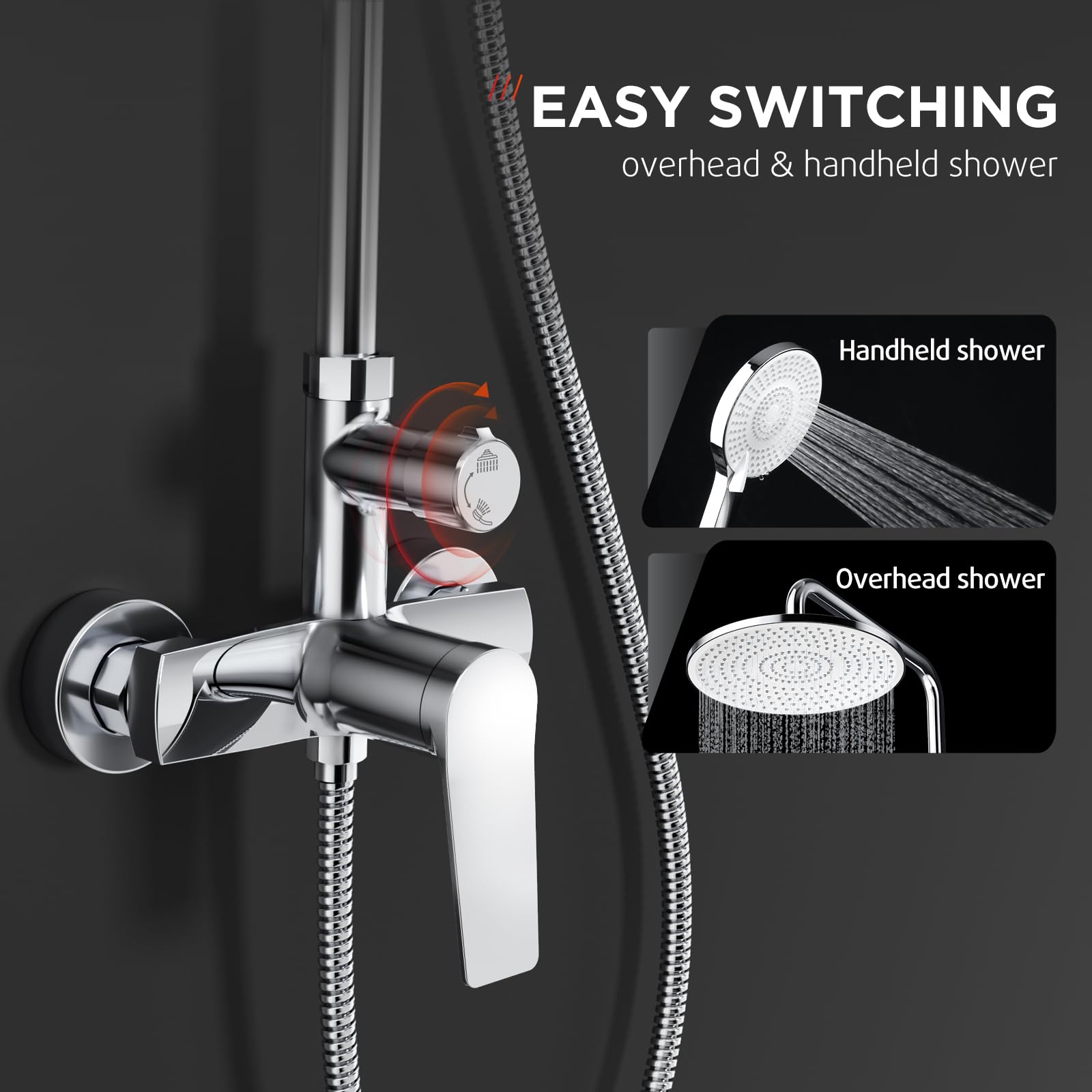 Rainsworth Douchesysteem Met Chroom, Regendouche Armatuur Van Messing 25 Cm Regendouche 3 Straalsoorten Douchekop Complete Set Doucheset 2895925782
