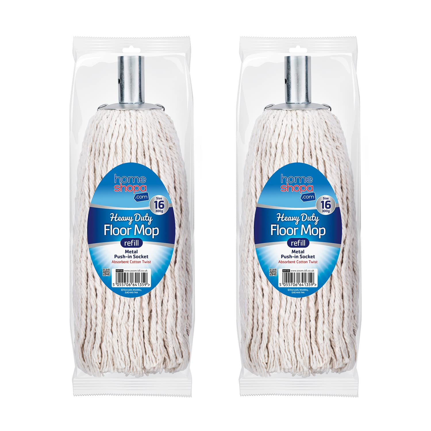 Homeshopa.com 2 Pack Homeshopa Cotton Mop Heads Replacement, 16 Size Super Absorbent Mop Refill Head With Metal Socket, Heavy Duty Floor Cleaning