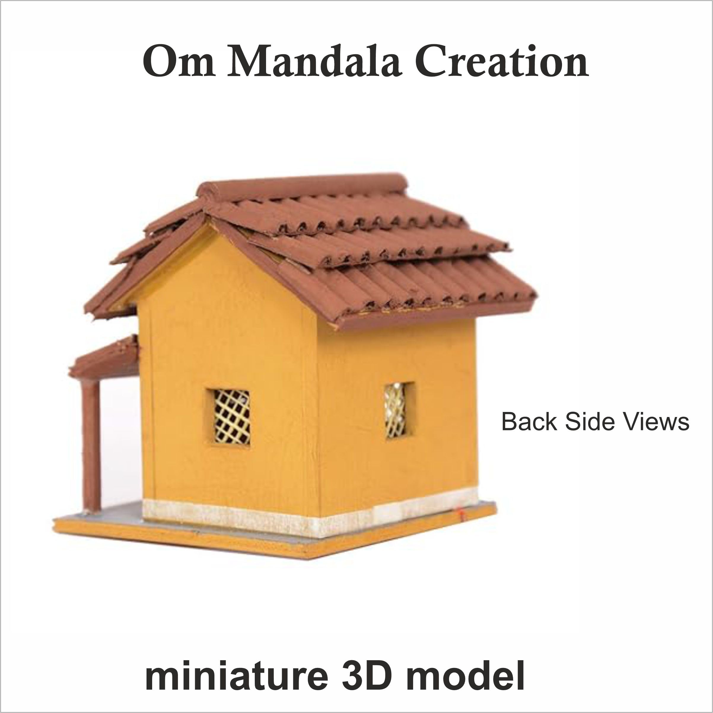 OM Mandala Creation Miniature Village Hut Model, Handcrafted Diorama with Tiles Roof, School Collage Project Art and Craft, Small Size 10 cm X 10 cm X 11cm - Image 4 thumbnail