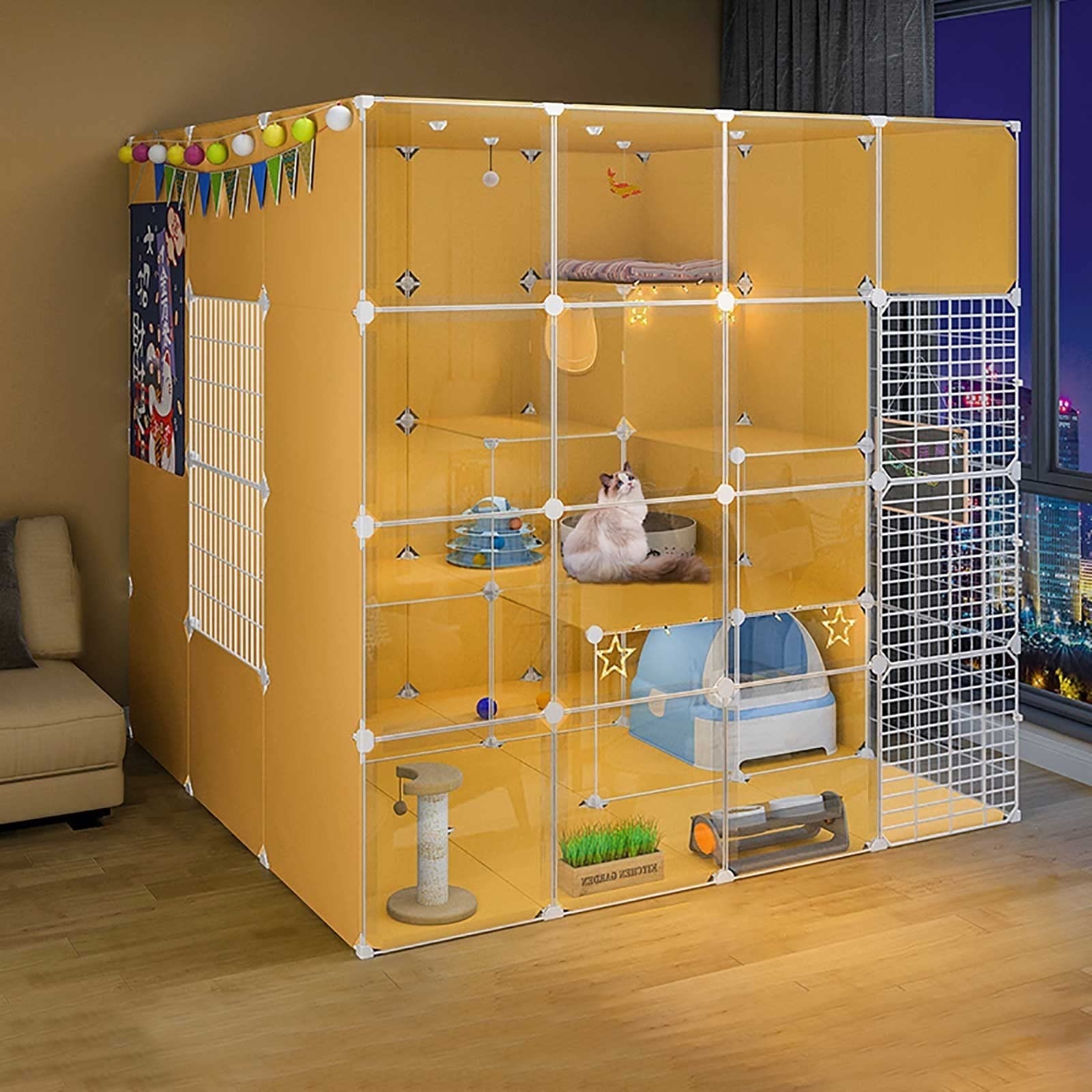 Niche pour chats d'intérieur grand enclos modulable pour sécuriser et amuser votre animal