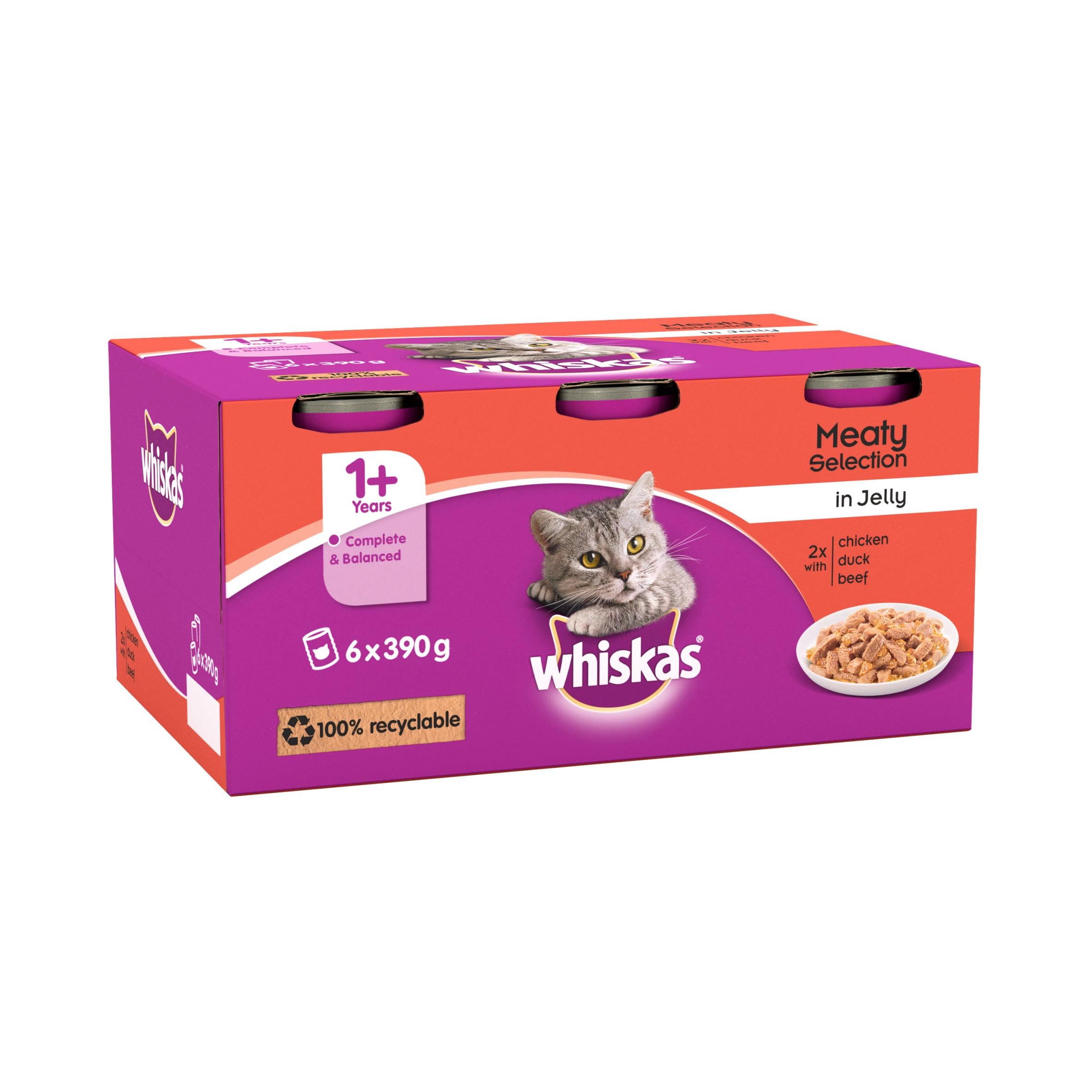 Whiskas 1+ Meaty Selection in Jelly 6x400g Can, Adult Cat Wet Food