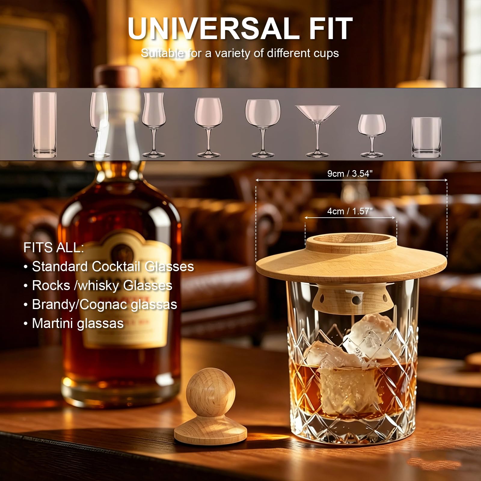 Affumicatore per Whisky UFO, Kit Affumicatore Cocktail con 4 Legni (Noce, Ciliegio, Quercia, Mela), per Whisky, Bourbon, Cocktail, Regalo per Uomo, Padre, Appassionati