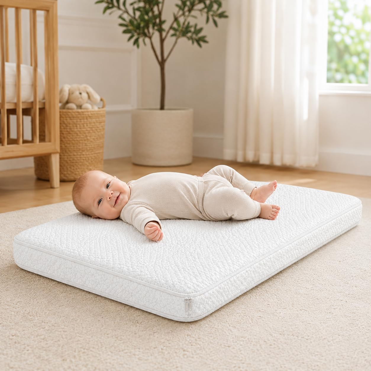 ベビーベッド、マットレスなし Amazon.co.jp: ベビーマットレス 81×45×8cm ミニ ベビーベッド用