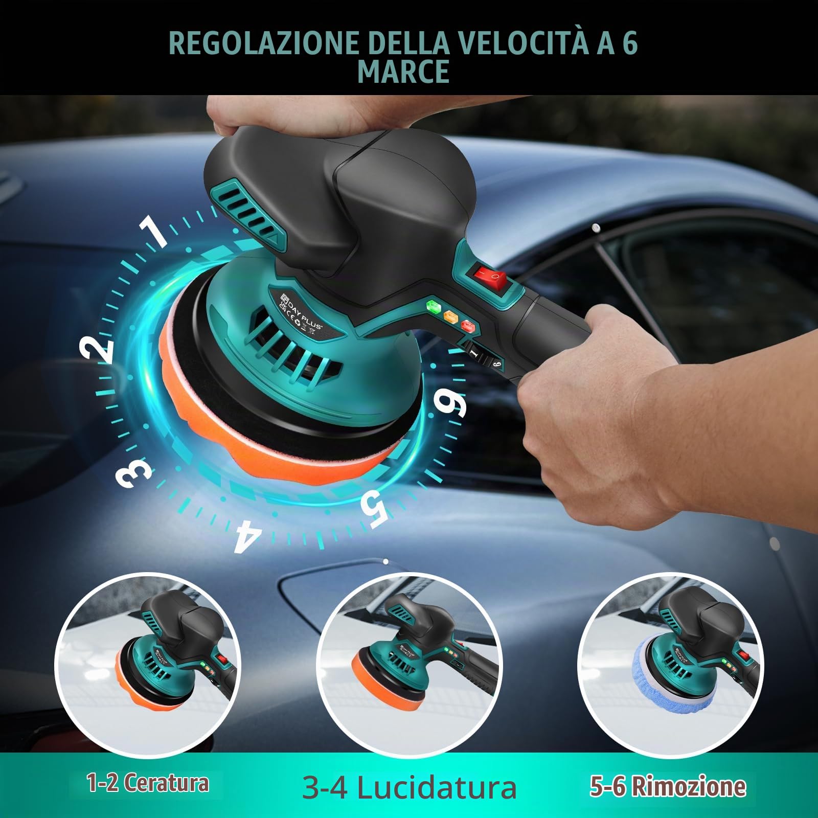Lucidatrice a batteria per auto, lucidatrice eccentrica, 12 V, con 2 batterie e 22 accessori, 6 velocità variabili per la cura dell'auto, lucidatura, ceratura, rimozione dei graffi – Set di