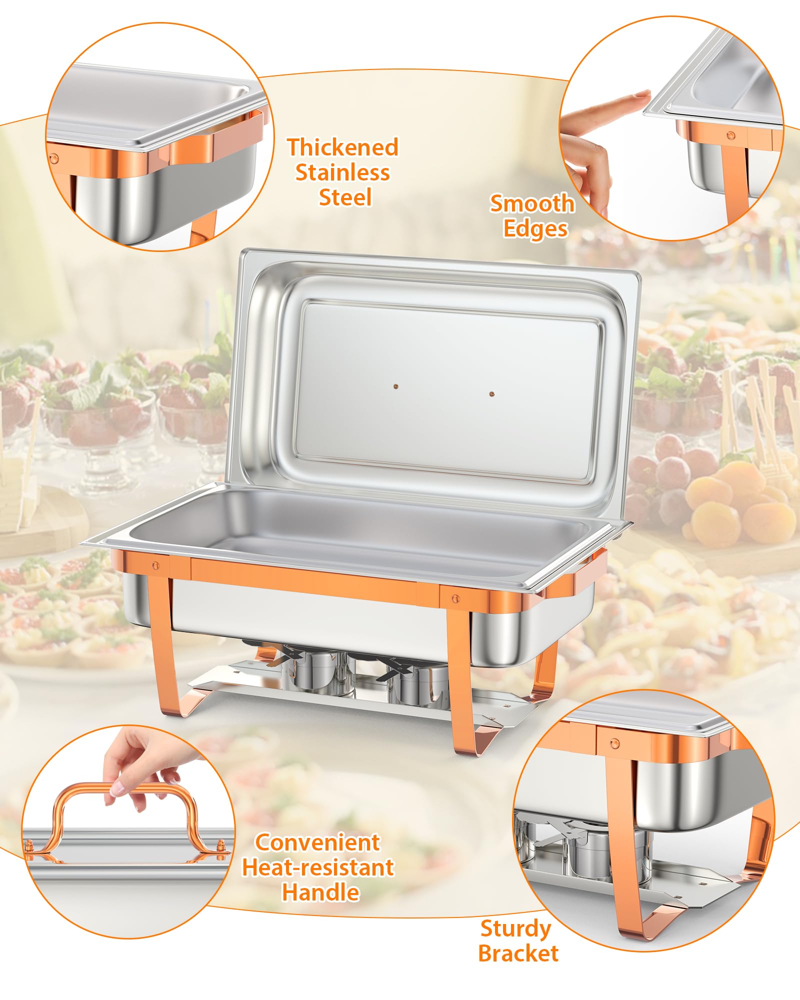 Juego De Buffet Profesional De Plato De Acero Inoxidable - Calentadores De Alimentos Rectangulares Con Marco Plegable y Soporte Para Tapa - Ideal Para Banquetes, Fiestas, Bodas y Cocinas Comerciales