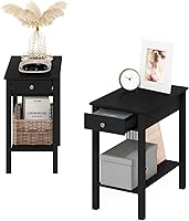 Vista 136 de Furinno- Colección Andrey- Mesa auxiliar, estación de carga con puerto USB y puerto tipo C c/compartimento de almacenamiento, 15.55 pulg ancho x