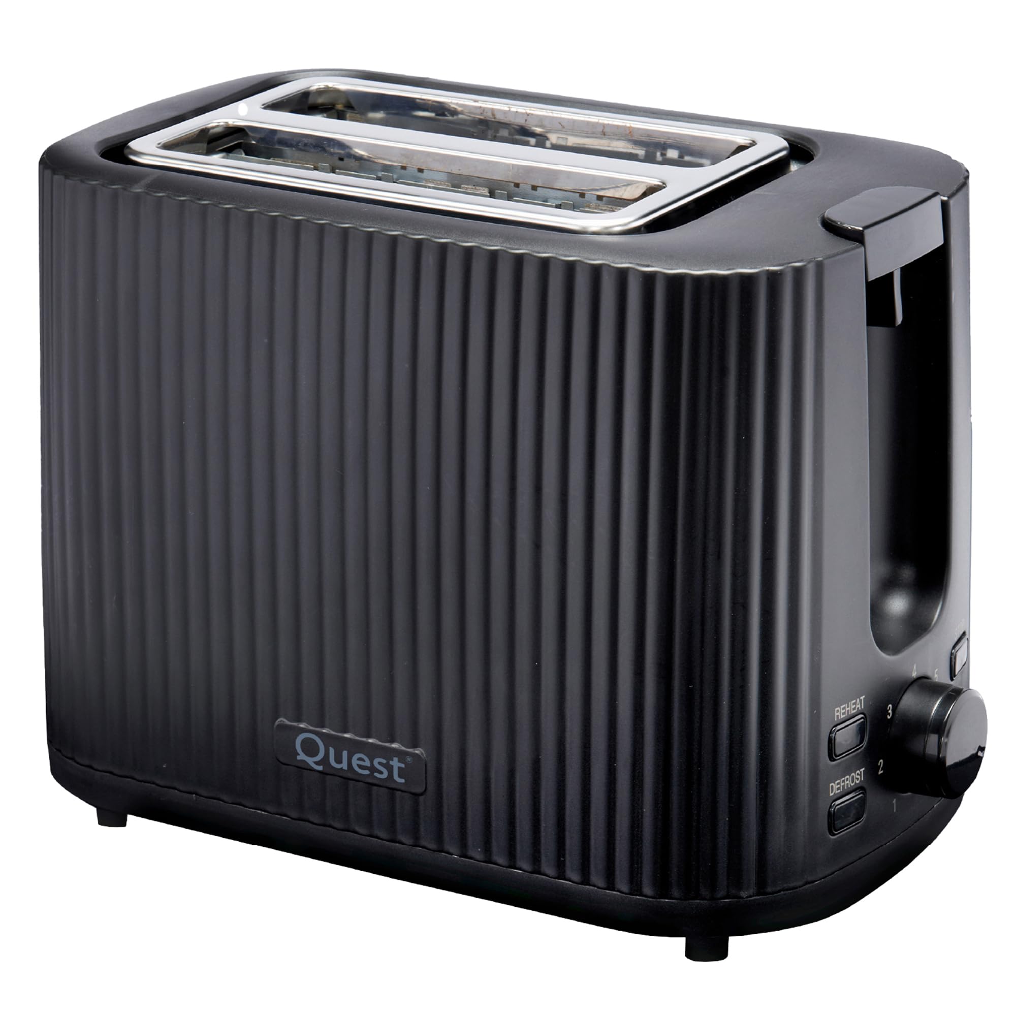 Quest 2 Slice Toasters/Modern Grooved Design / 7 Browning Levels/Reheat & Defrost/Crumb Tray & Cord Storage / 930W (Black)