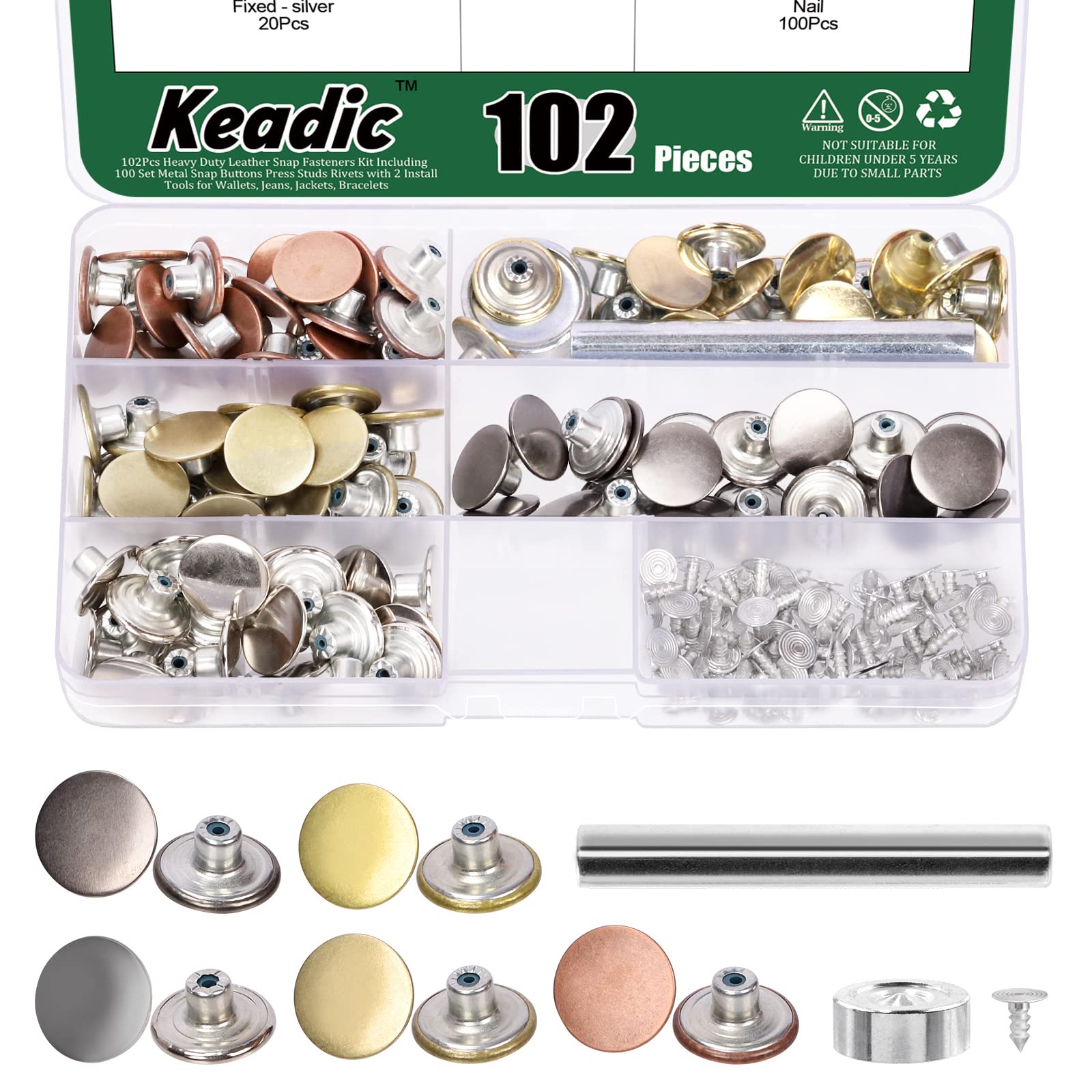 202Pcs 5 Color No Sewing Jeans Buttons Replacement Kit with Metal Base, 17mm Metal Buttons Replacement Repair Combo Thread Rivets Tack Snap Fastener for Jeans Pants Jackets Coats