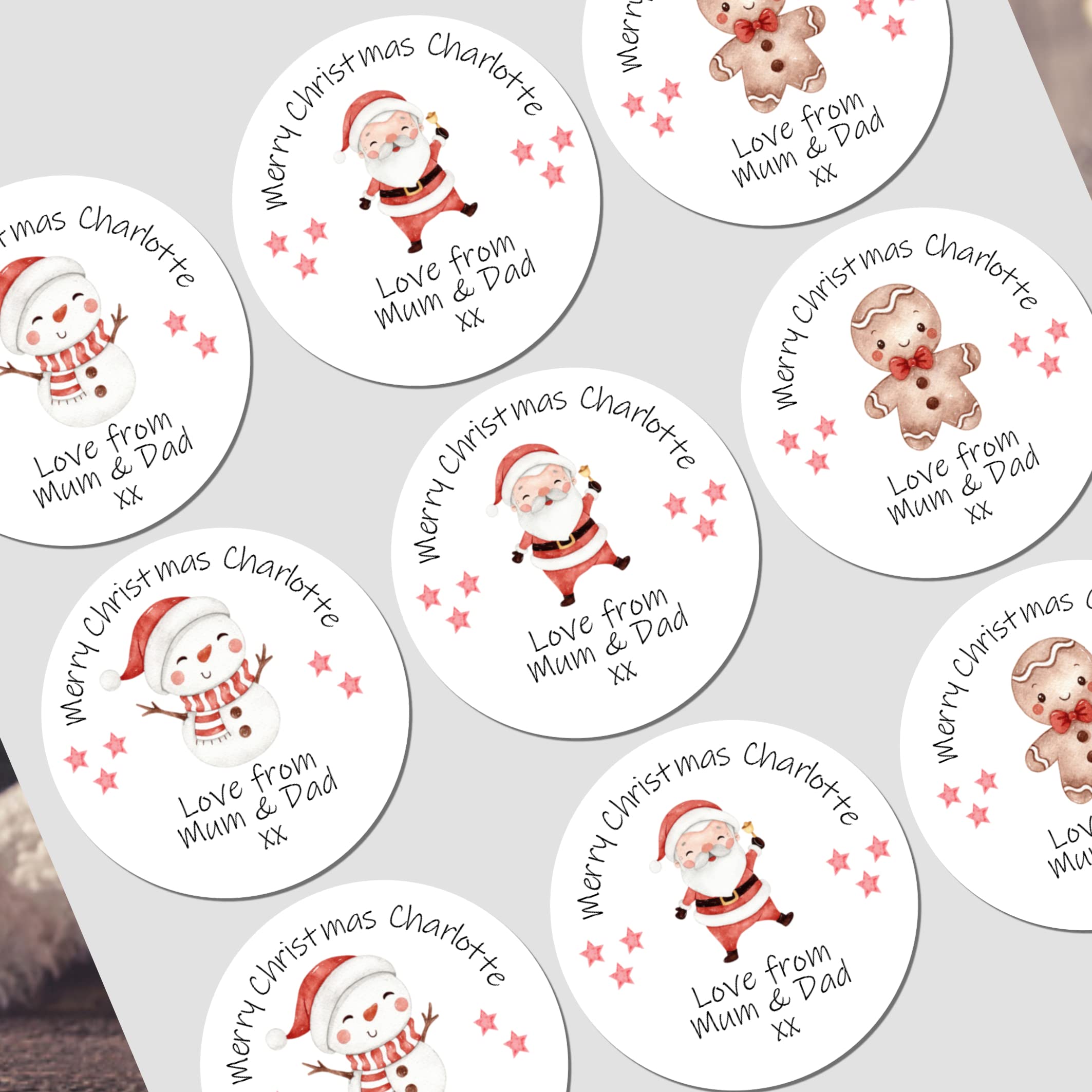 Personalised Christmas Stickers for Gift Tags Name Labels Present Wrapping (2 x Square 140mm Giant, Gingerbread)
