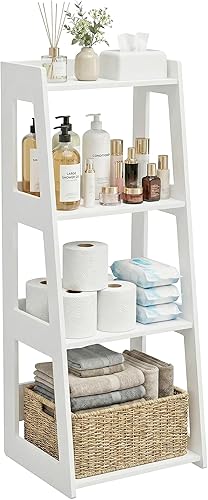 Miniatura 9 de Estante de escalera de baño de 3 niveles independiente, estantes de piso blancos, estantería abierta, mesita de noche pequeña para estudio en el