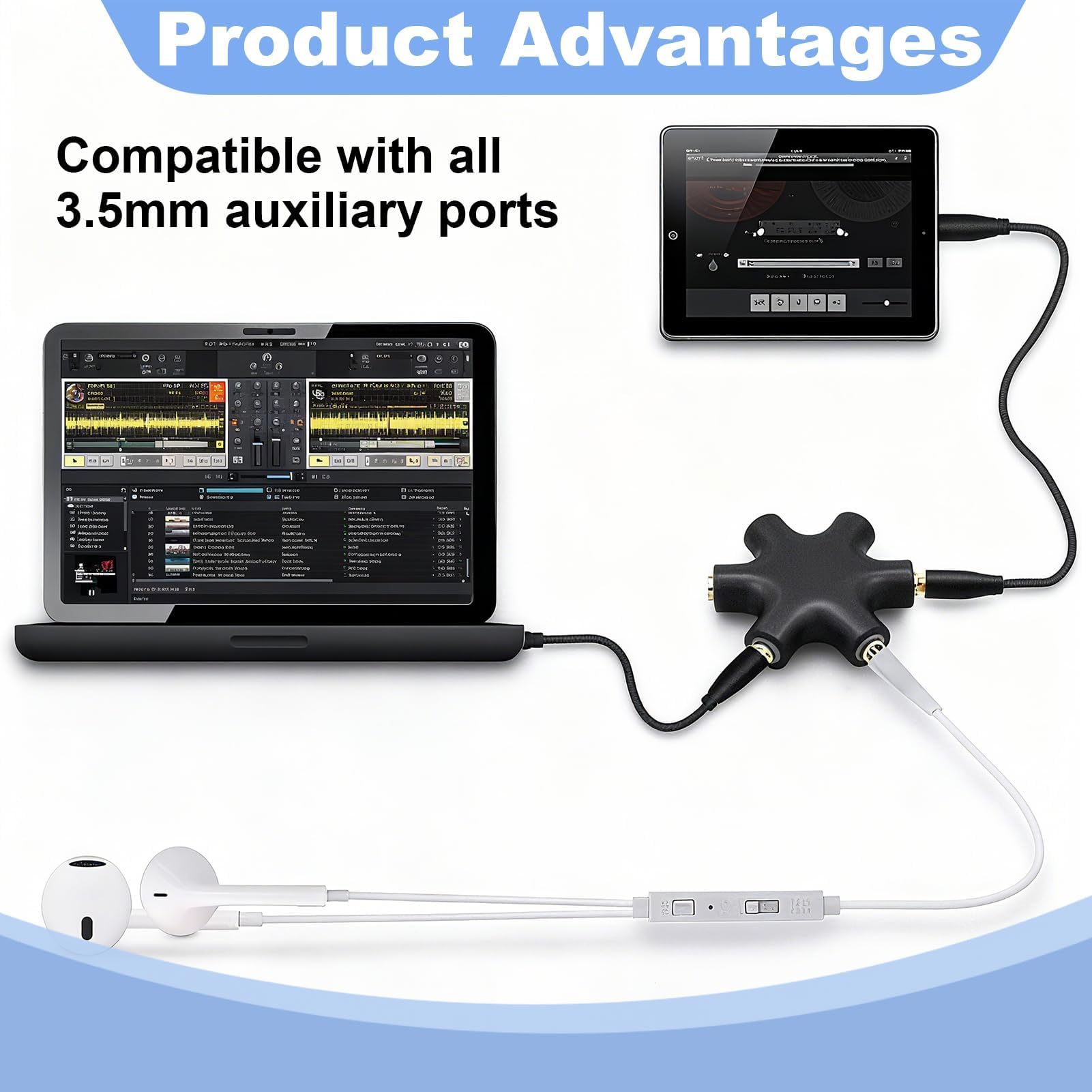 Splitter audio a 5 vie a 6 porte con jack da 3,5 mm cavo da maschio a femmina multi auricolari stereo separatore adattatore compatibile con iPhone
