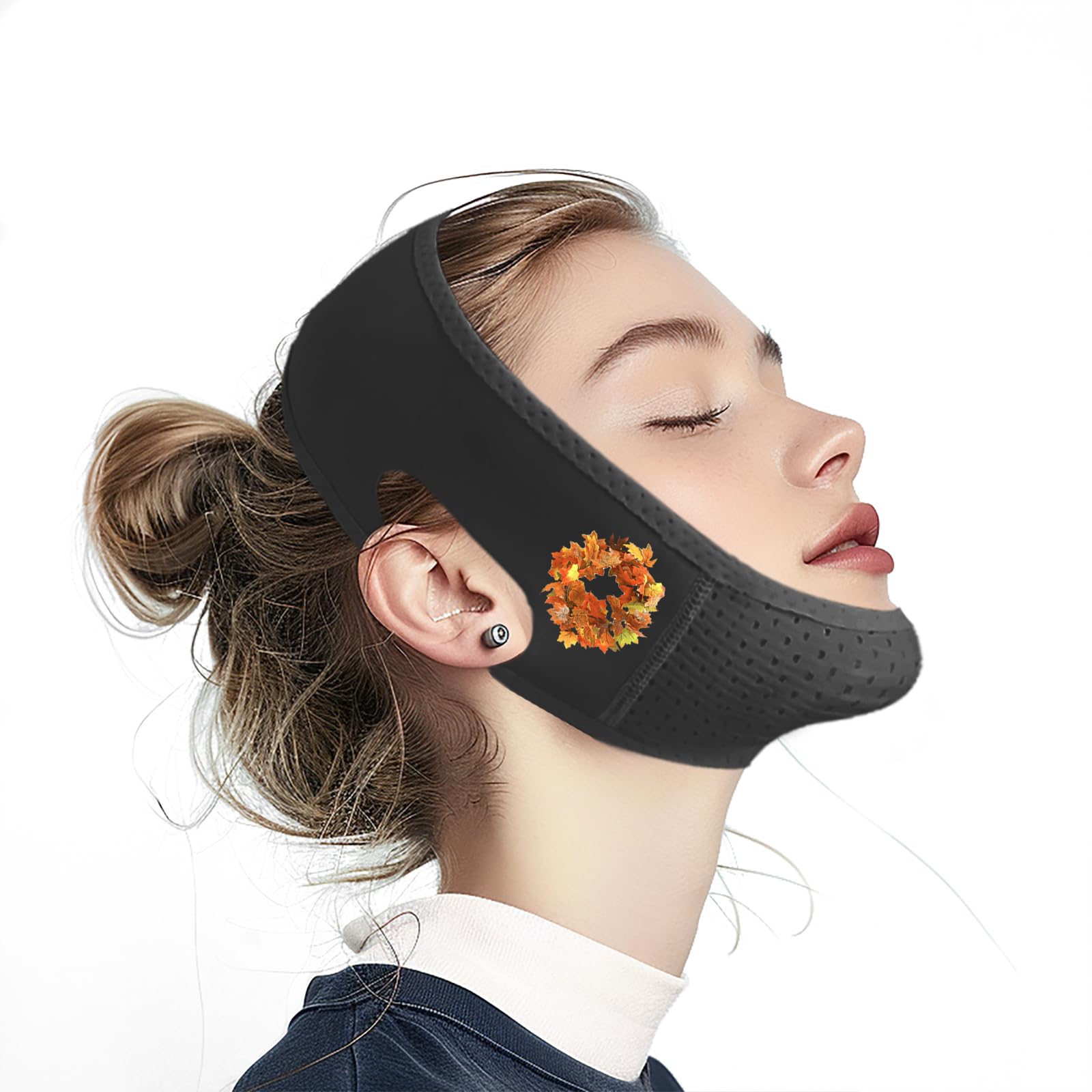 Chin Strap for Sleeping V Line Lifting Mask Reusable Face Strap Jaw Exerciser Black-Fall Garland-D