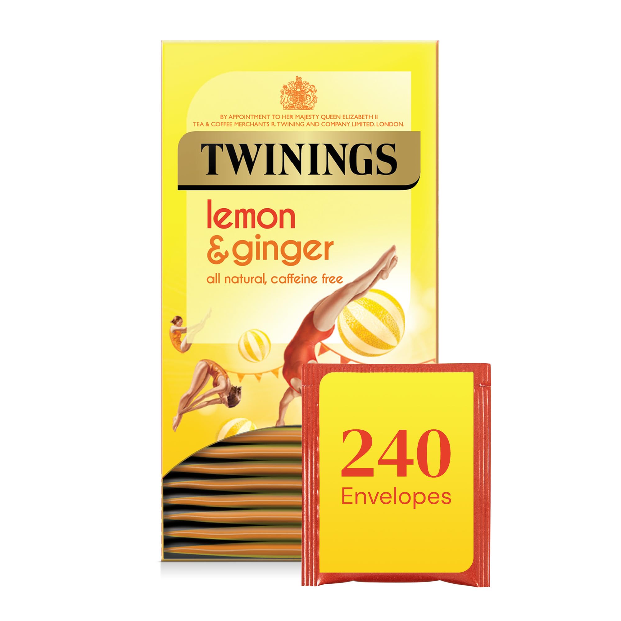 Twinings Lemon and Ginger Fruit Infusion Tea Bags, 12 Boxes of 20 Individually Wrapped Envelope Tea Bags, 240 in total.