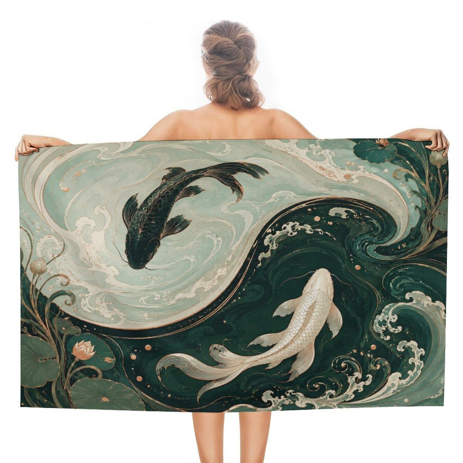Anceky Koi Fish Yin Yang Water Oversized Beach Towel Quick Dry Sand Free Microfiber Travel Towel Lightweight Multi Purpose Beach Blanket Pool Gym Bath Towel 51x31 in