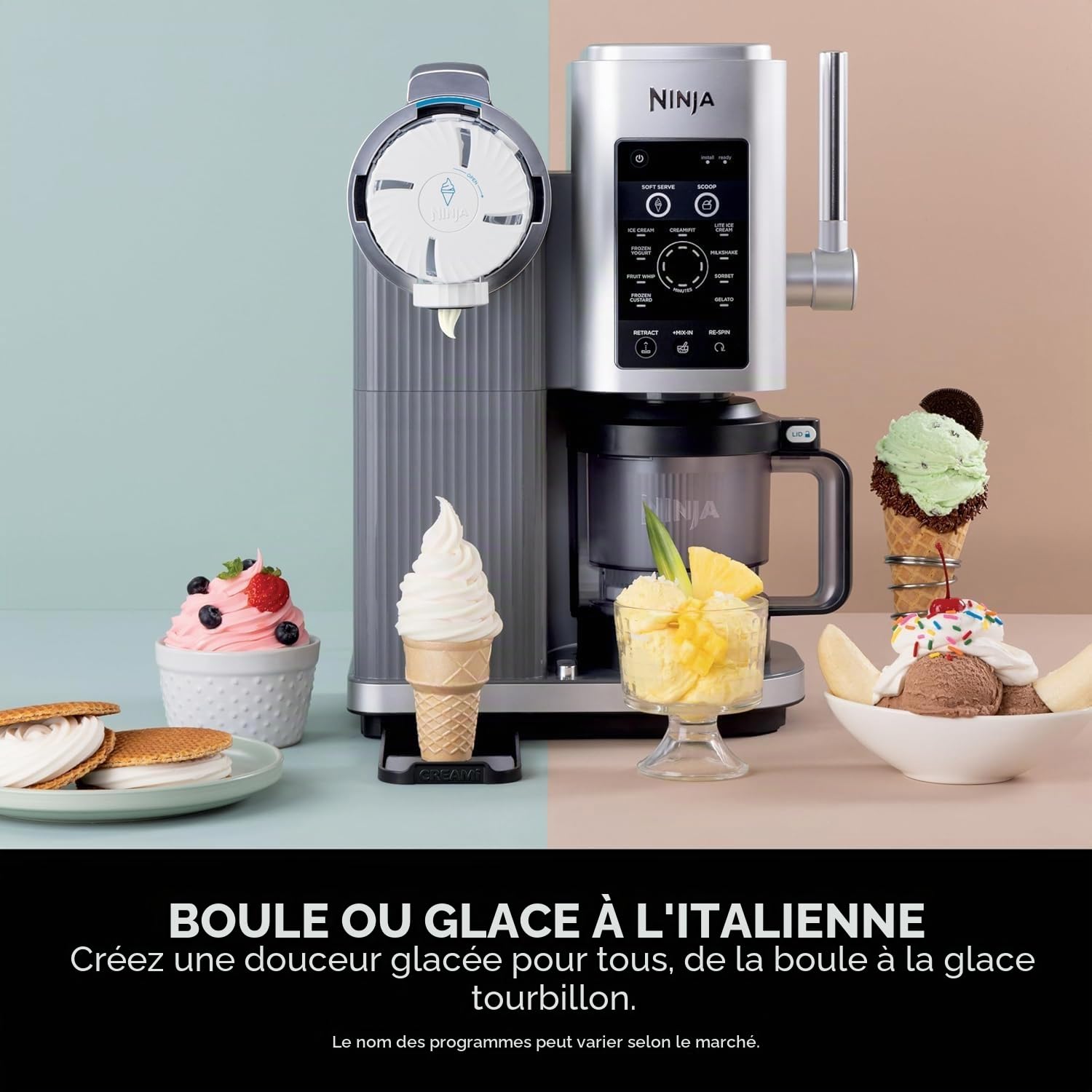 Ninja CREAMi NC701UK Swirl Machine à crème glacée avec 2 bacs 13 fonctions pour faire de la crème glacée, du gelato, du sorbet, des milkshakes et plus encore, option de mélange, argent platine