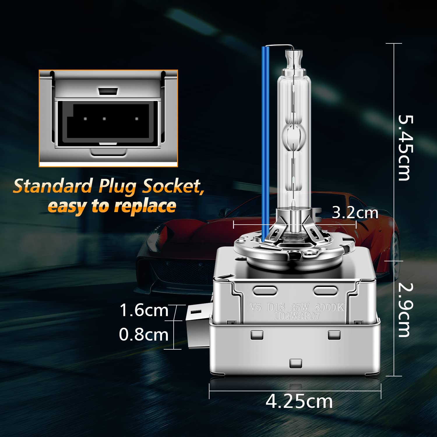 D1S Xenonlampen 35W 8000K Kühles Blau, +300% Ultrahell Bi-HID Umrüstsatz Xenarc Auto-Außenscheinwerfer Upgrade-Glühbirne mit Robustem Metallsockel zum Nachrüsten, 2er-Set