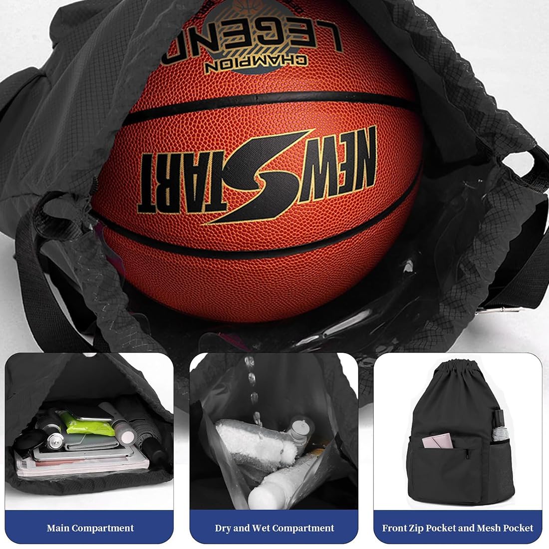 Sac à Dos de Basketball, Poche Filet, Accessoires de Basketball, sac à dos, sac de basket-ball, poche filet avec mousqueton, pour football