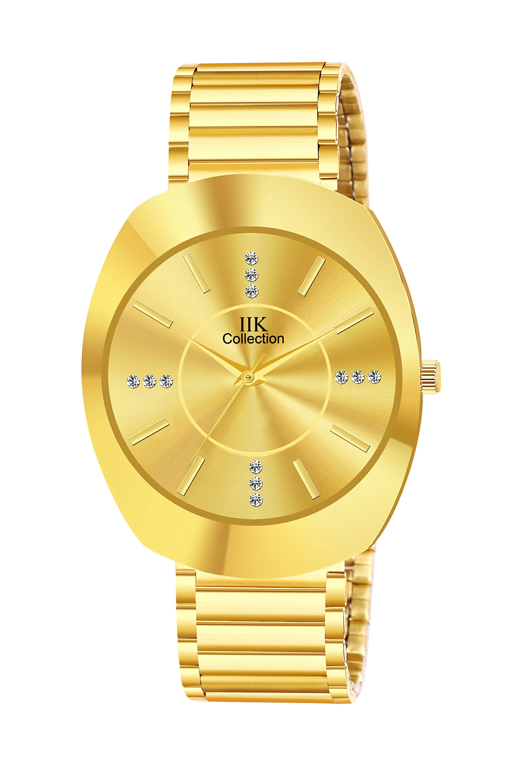 IIK COLLECTION Watches for Men Round Stone Studded Formal Dial |Analogue Quartz Movement |Long Battery Life| Adjustable Bracelet Chain Strap |Double Push Safety Clasp Watches for Boys. (B0C3XS221P) Amazon Price History, Amazon Price Tracker