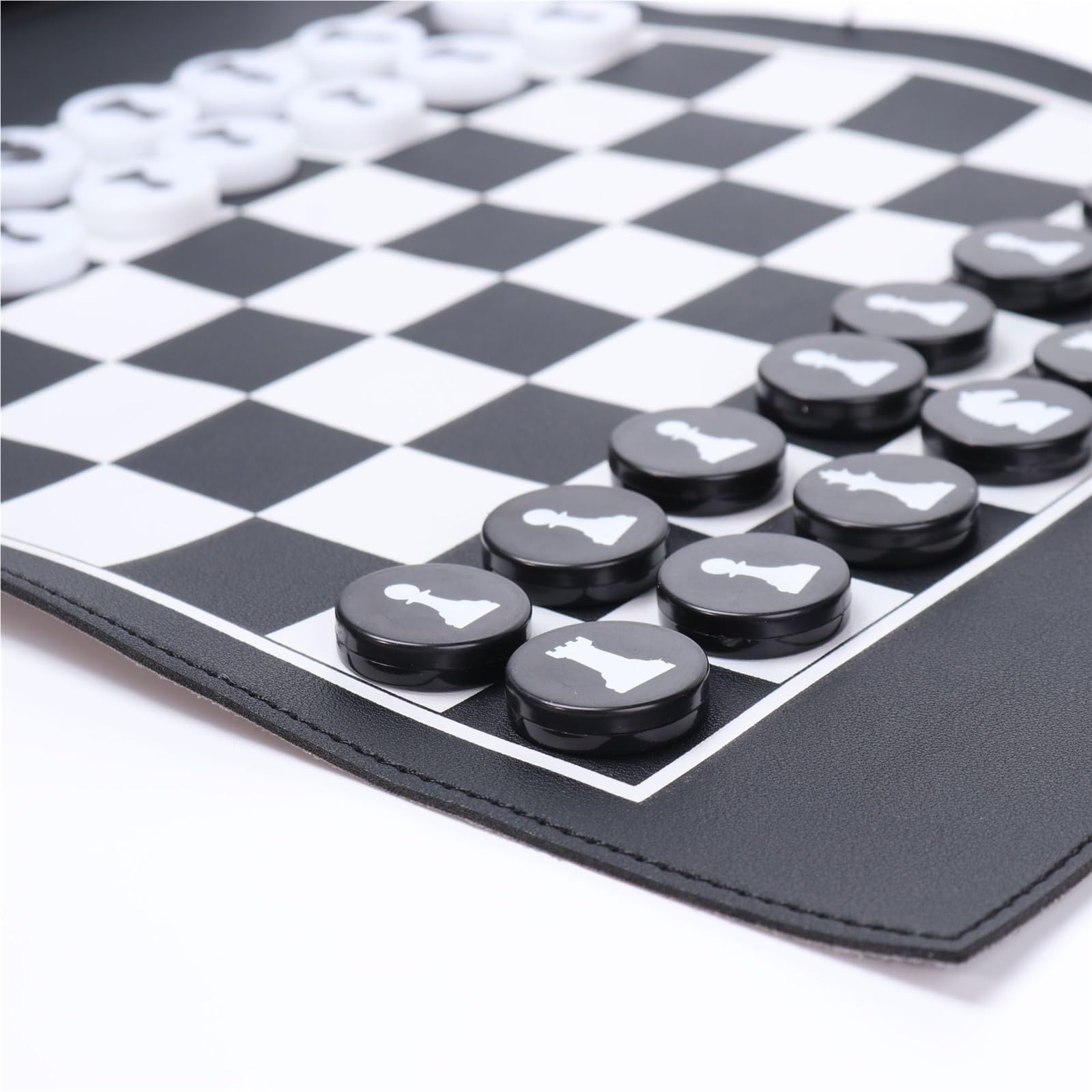 Juego de ajedrez Plegable de Viaje, Juego De Ajedrez Roll Up Backgammon 2 En 1 Portátil Al Aire Libre Internacional Negro 25.5x34.5cm