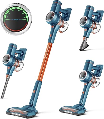 ORFELD Cordless Vacuum Cleaner Cordless Stick Vacuum with 28000Pa Powerful Suction LED Display 50Mins Runtime 6 in 1 Self-Standing Design and Quiet