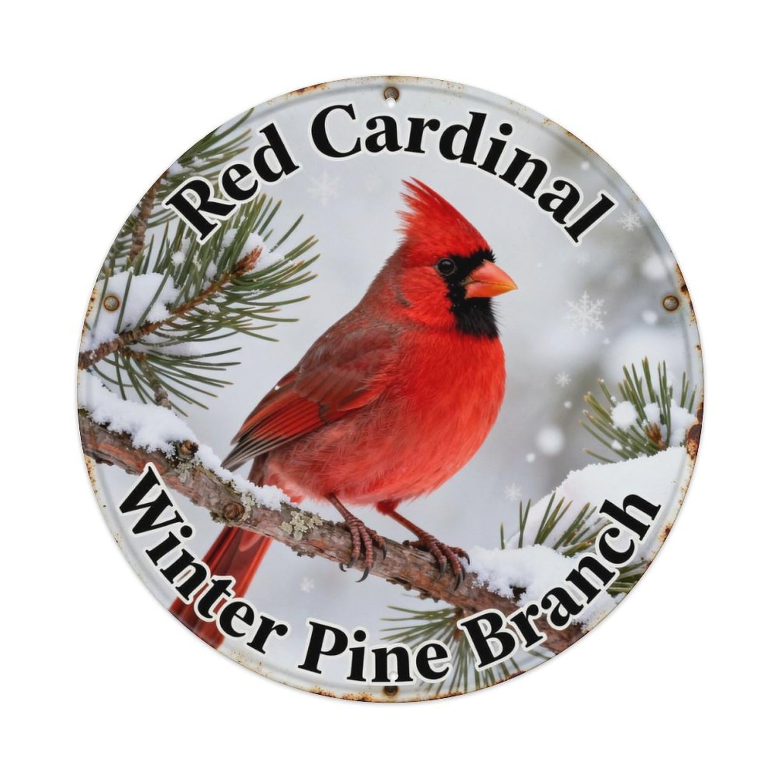 Red Cardinal Winter Pine Branch Metal Tin Sign Plaque