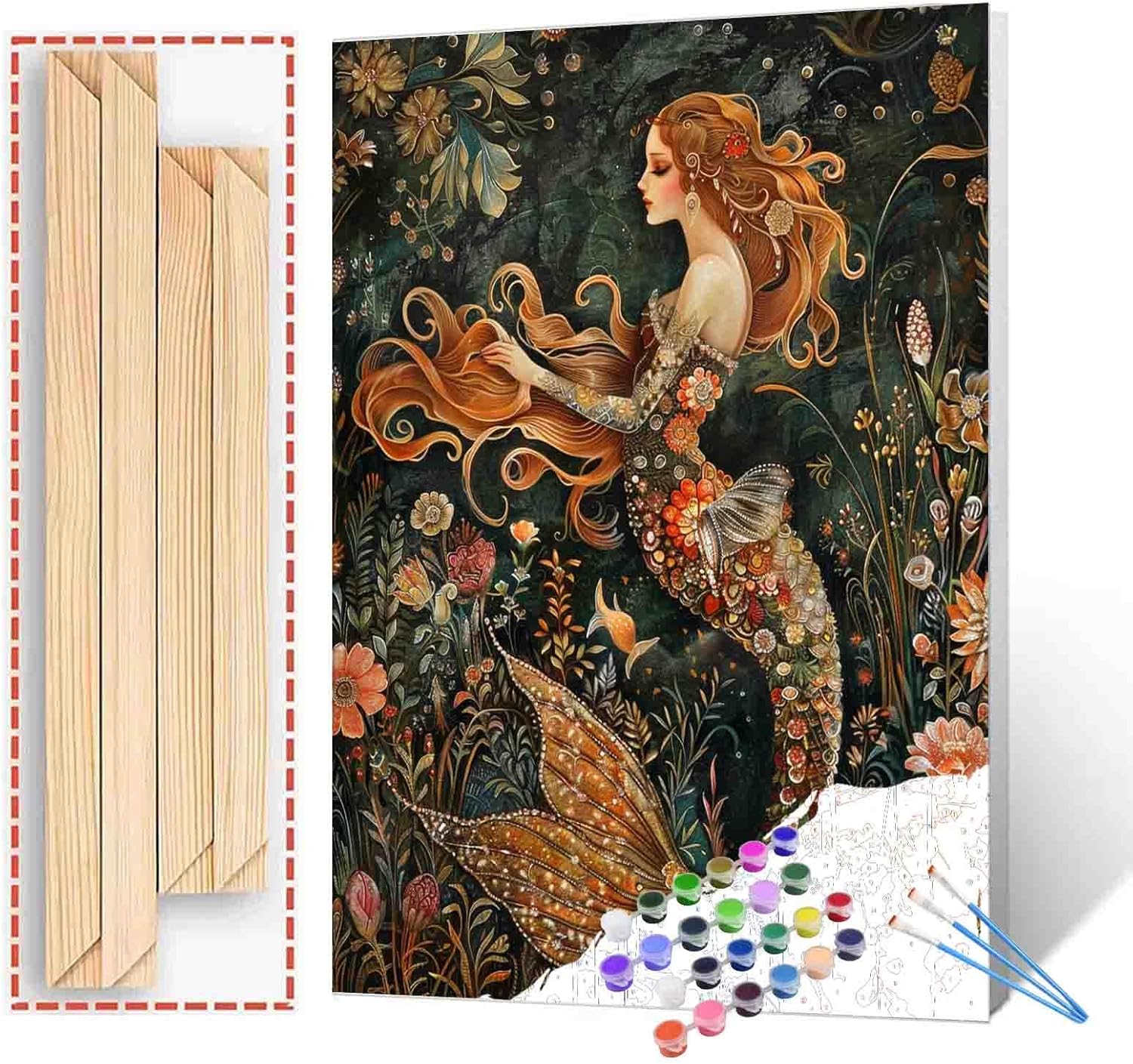 Tucocoo Deep Sea Mermaid Paint by Numbers for Beginner Colorful Underwater World Painting Kit for Boys and Girls Botanical and Flowers on Canvas with Brushes Playful 16x20 Inch (DIY Framed)