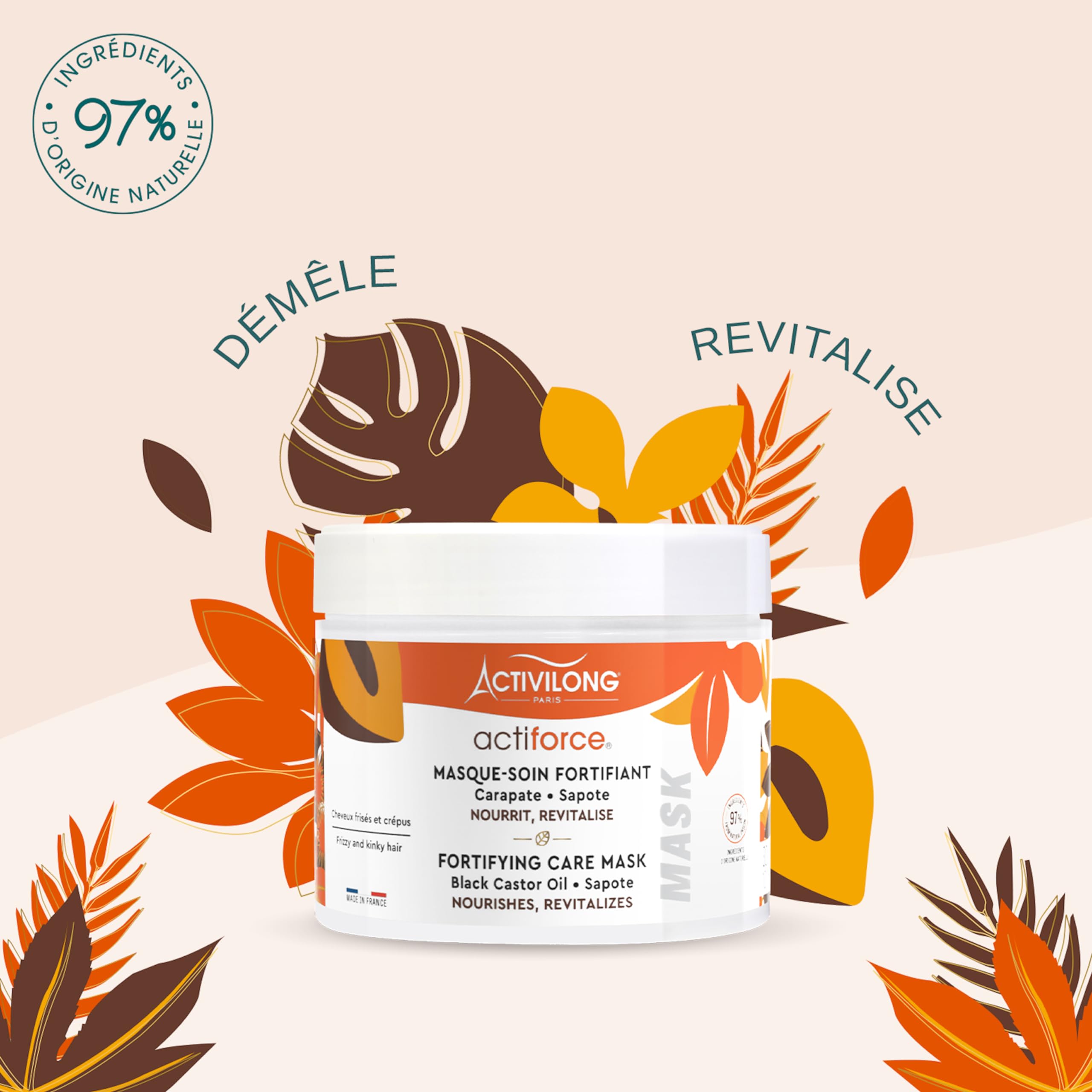 ACTIVILONG - Masque-Soin Fortifiant Actiforce - Cheveux Frisés Et Crépus - Nourrit, Revitalise Et Démêle - 97% D'Ingrédients Naturels - Made In France - 300ml