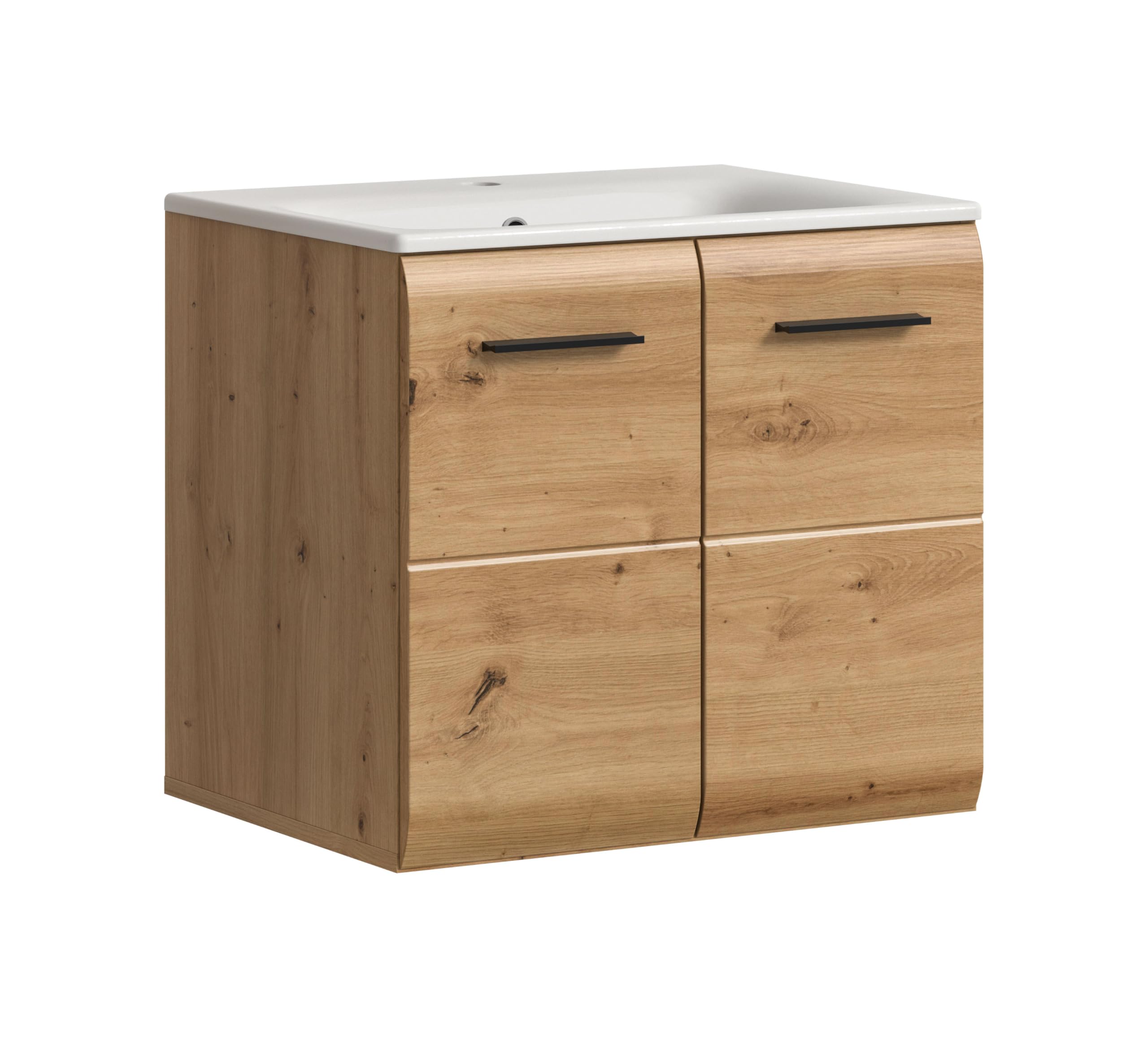 xonox.home – Waschtisch Ice 60x55x46 cm inkl. Waschbecken in Korpus und Front Artisan Oak Nachbildung – Waschplatz für Badezimmer in Holzoptik – modern & kompakt