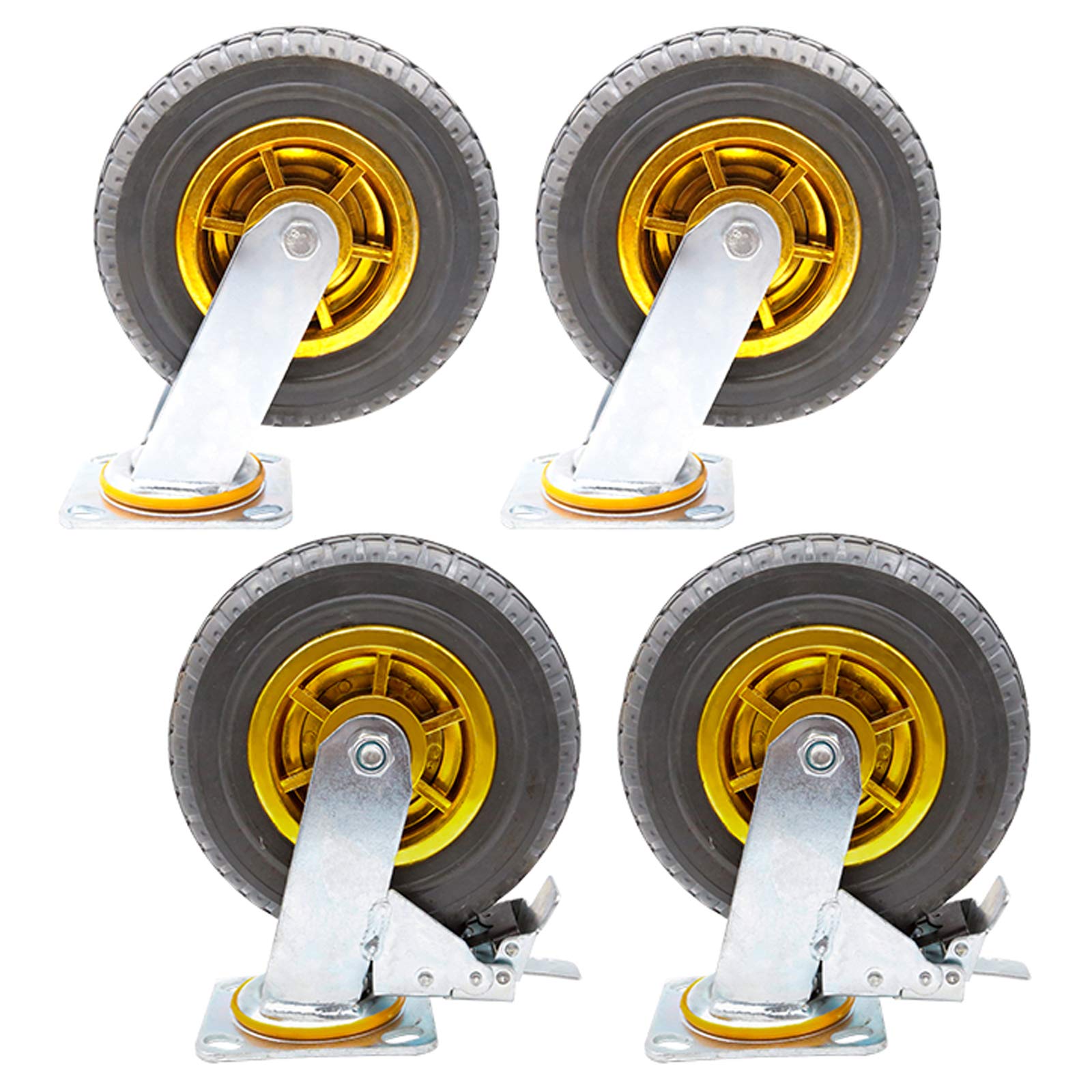 ZGUOUZANTYE Industrial Caster Wheels Heavy Duty 360° Swivel Transport Trolley Furniture Castors Silent Rubber Wheel Pack of 4(Brake+universal,200mm)
