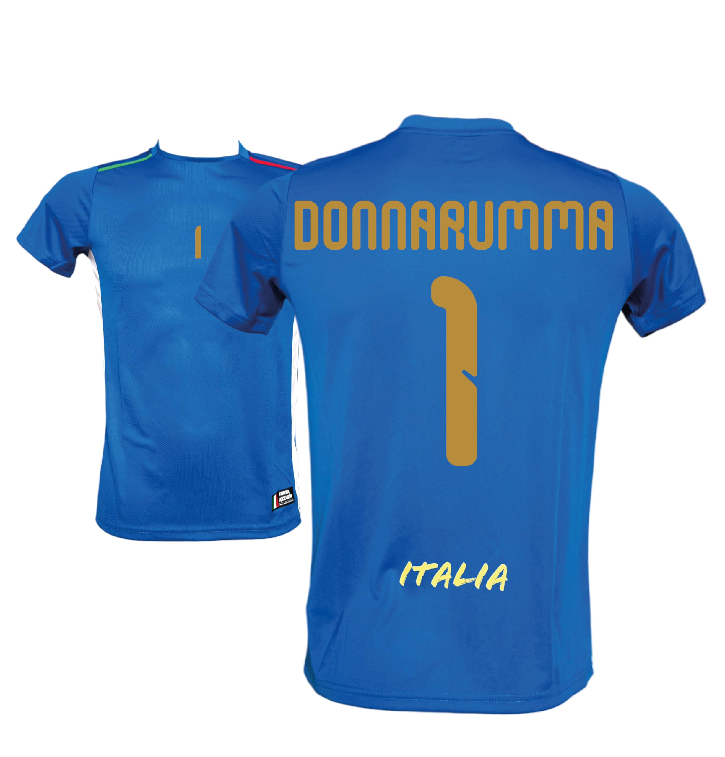 Generico Maglia Italia Calcio Donnarumma 1, Blu con Stampe in Oro, Replica Maglietta Nazionale Italiana, Taglie da Adulto e Bambino