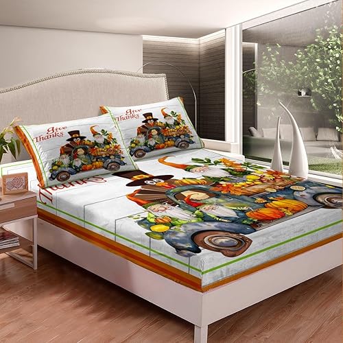 Miniatura 4 de Juego de sábanas de cosecha de otoño, tamaño Queen, lindo juego de sábanas de pavo silvestre para niños y niñas, regalos del día de Acción de