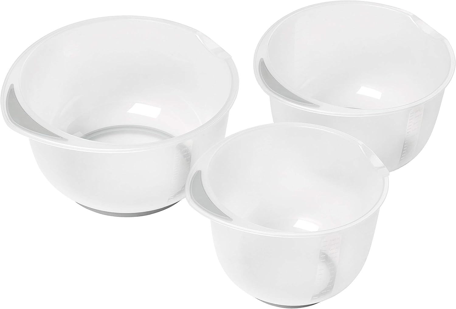 Chef Aid Contain 3 Mixing Bowls, Non-Slip Base, Soft Grip Handle, Microwave and Dishwasher Safe, Compact, Stackable, Ideal for baking and cooking, Off-white, 1.5 Litre, 2 Litre, 2.5 Litre