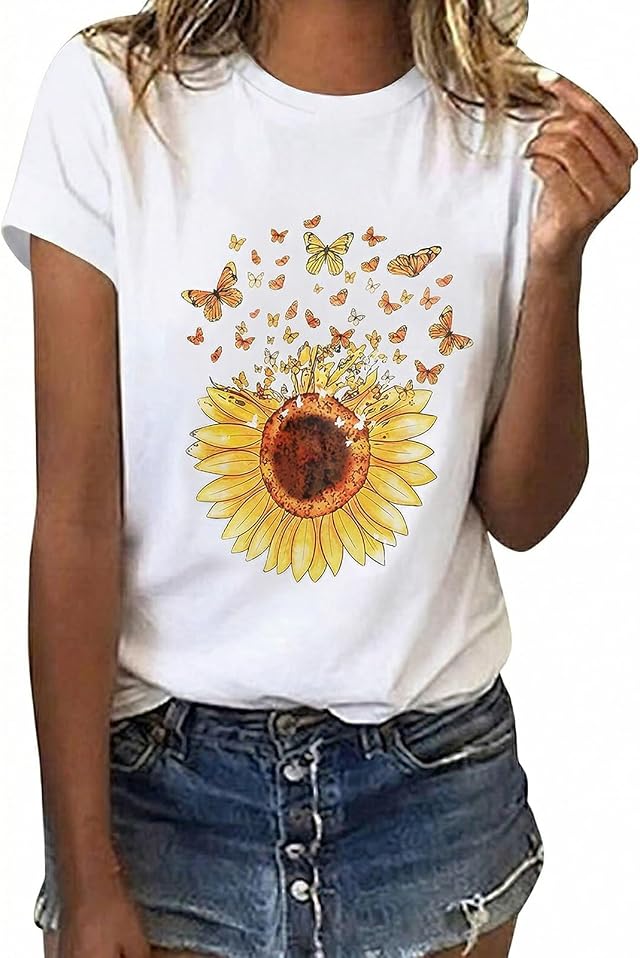 heekpek T Shirt Donna Cotone Maglietta Manica Corta Elegante con Scollo Rotondo Top Estiva Stampata Magliette Maniche Corte Casual Sportivi Camicetta Tee Ampia Moda