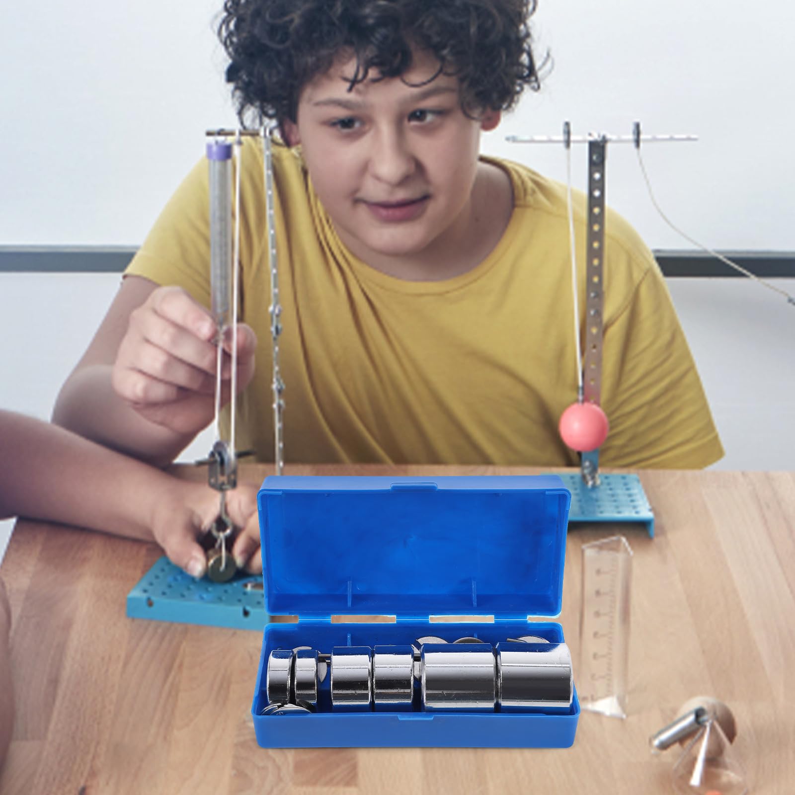 Set di Pesi Scanalati da Laboratorio in Metallo Gancio e Custodia, Masse Scanalate per Esperimenti di Fisica, Strumenti Didattici per Laboratori Scolastici di Meccanica, Materiale