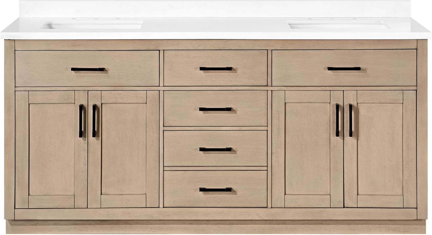OVE Decors Bailey 72 in. W x 22 in. D x 34.5 in. H Double Sink Bath Vanity in Sahara Birch with White Premium Quality Countertop