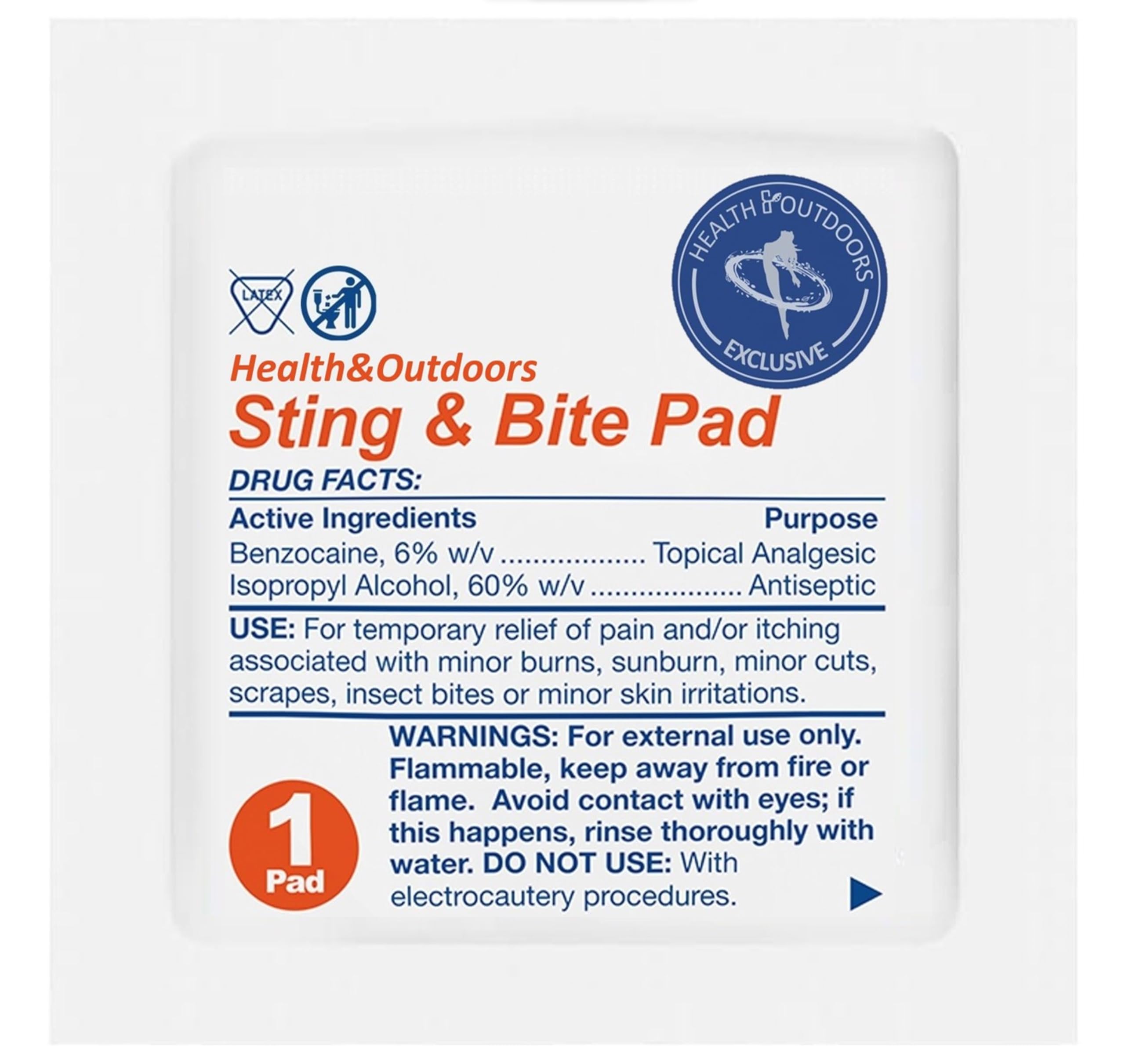 Sting and Bite Pads (120 CT) for Itch and Pain Relief, 6% Benzocaine, Useful for Burns and Wounds, Compact and Easy Open, Individually Wrapped On The Go Towelettes