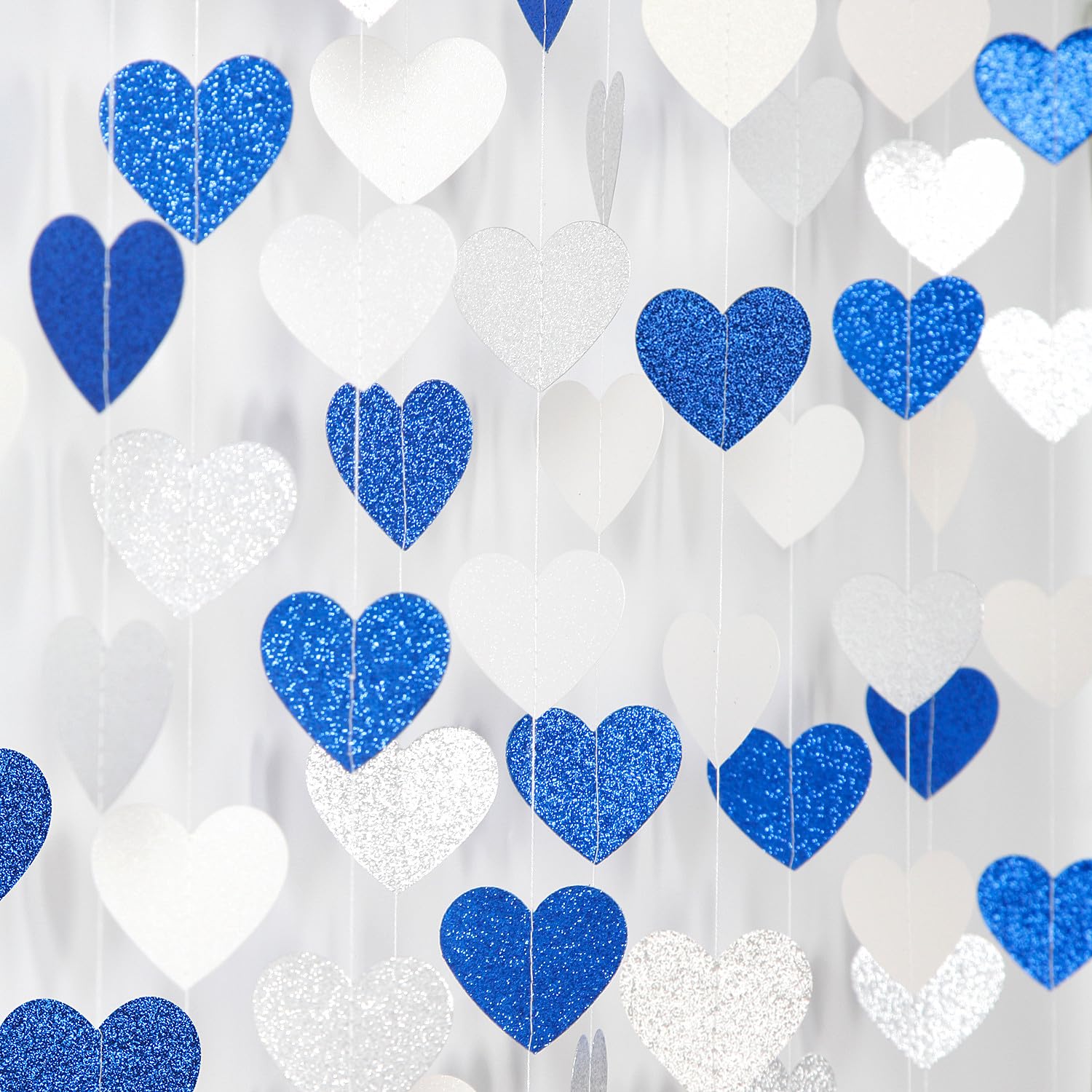 Navy-Blue White-Silver Birthday Party-Decorations Streamers - 52FT Graduation Hanging Heart Garland Banner,Baby Bridal Shower Wedding Engagement Bachelorette Backdrop Decor Hugtmr